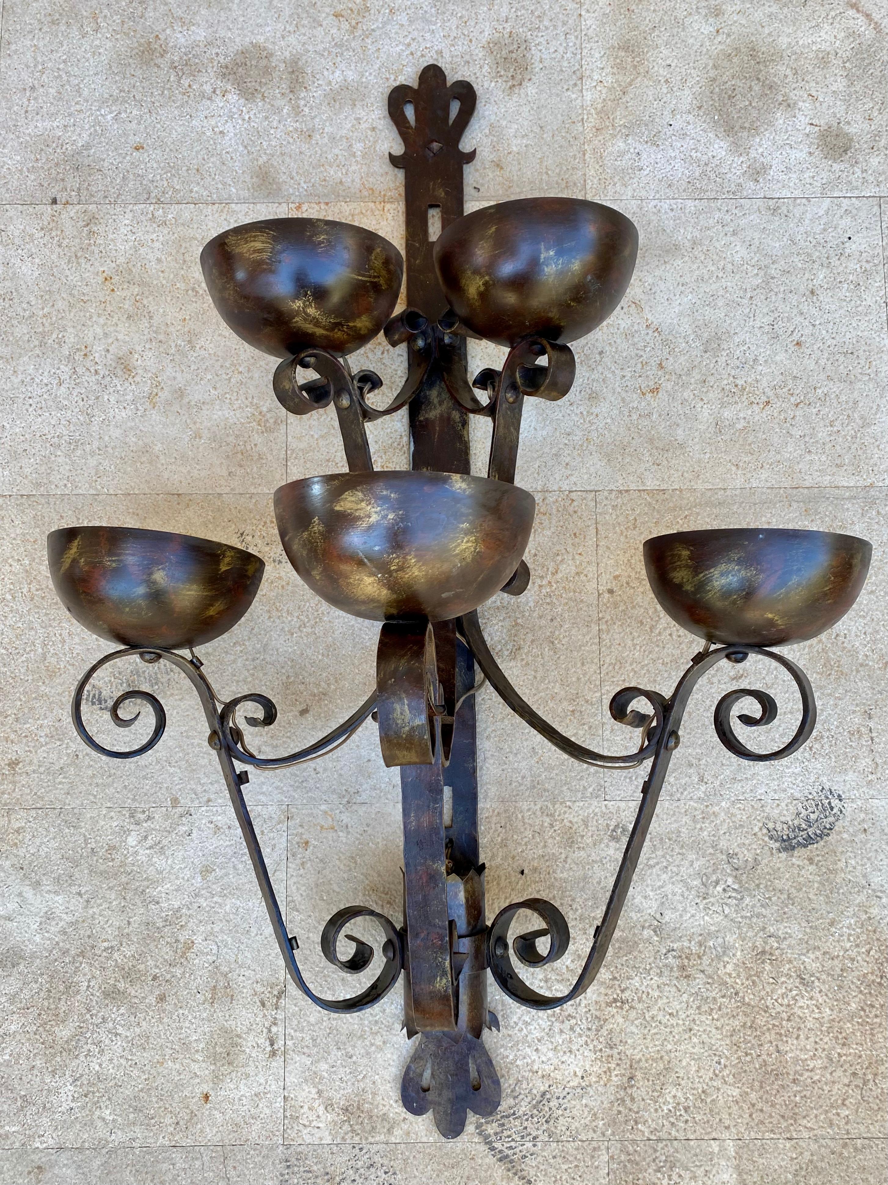 Mid 20th Century Spanish Iron Sconces, Set of Two In Good Condition For Sale In Miami, FL