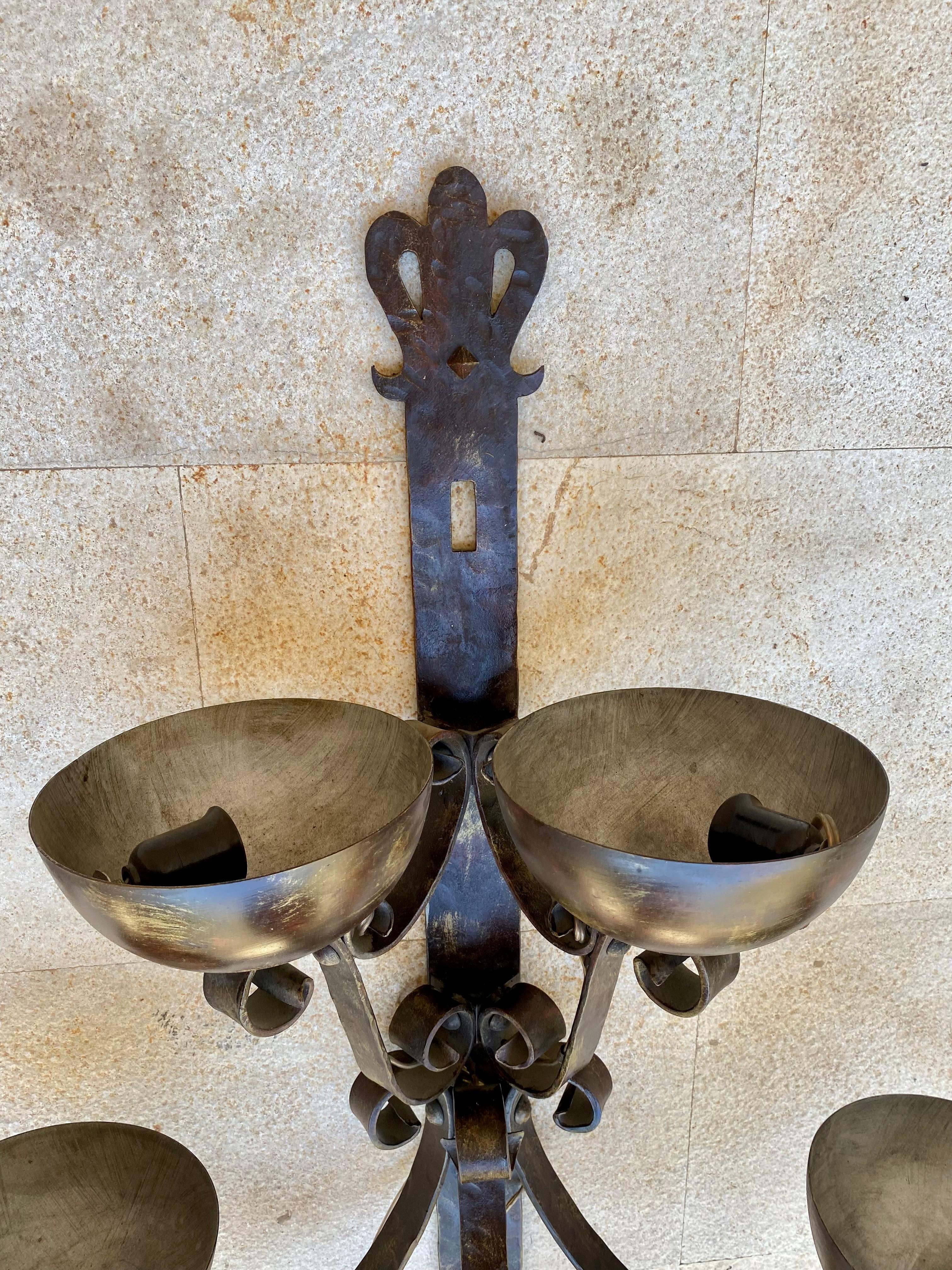 Metal Mid 20th Century Spanish Iron Sconces, Set of Two For Sale