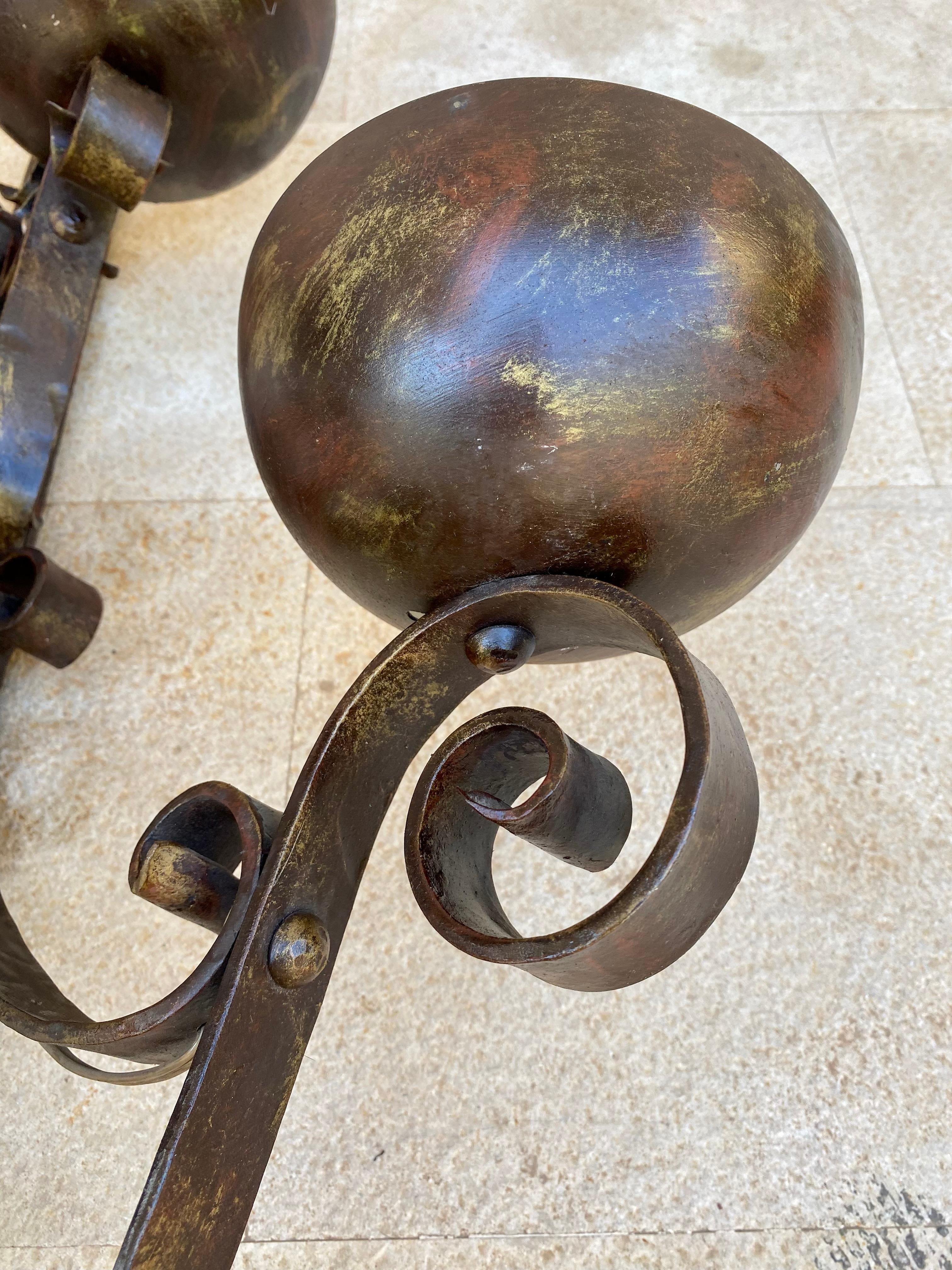 Mid 20th Century Spanish Iron Sconces, Set of Two For Sale 2
