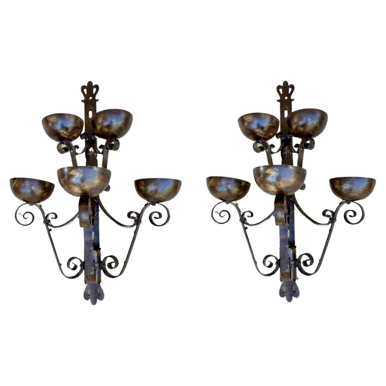 Mid 20th Century Spanish Iron Sconces, Set of Two For Sale