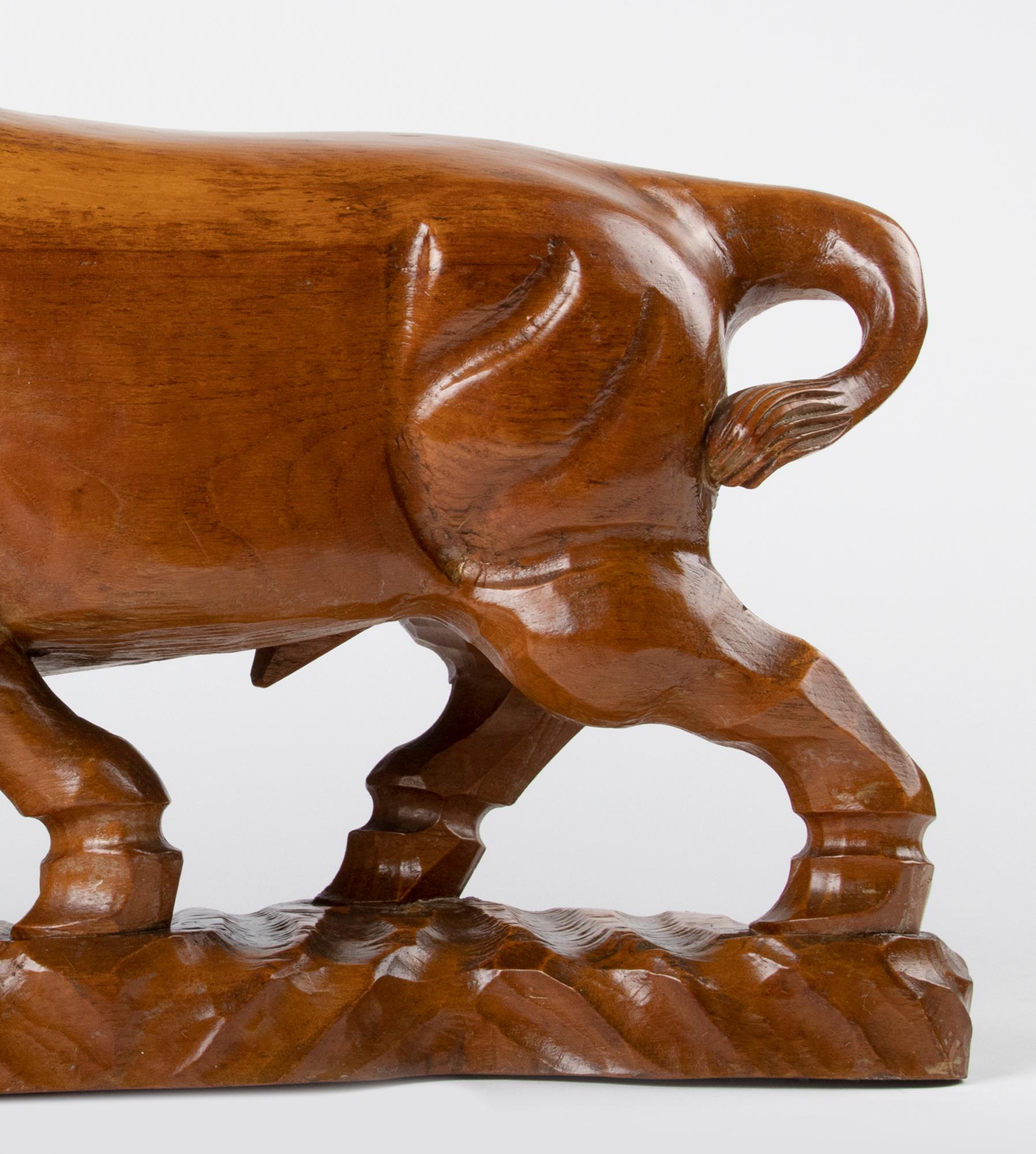 Mid 20th Century Spanish Modern Wooden Sculpture of a Bull For Sale 4