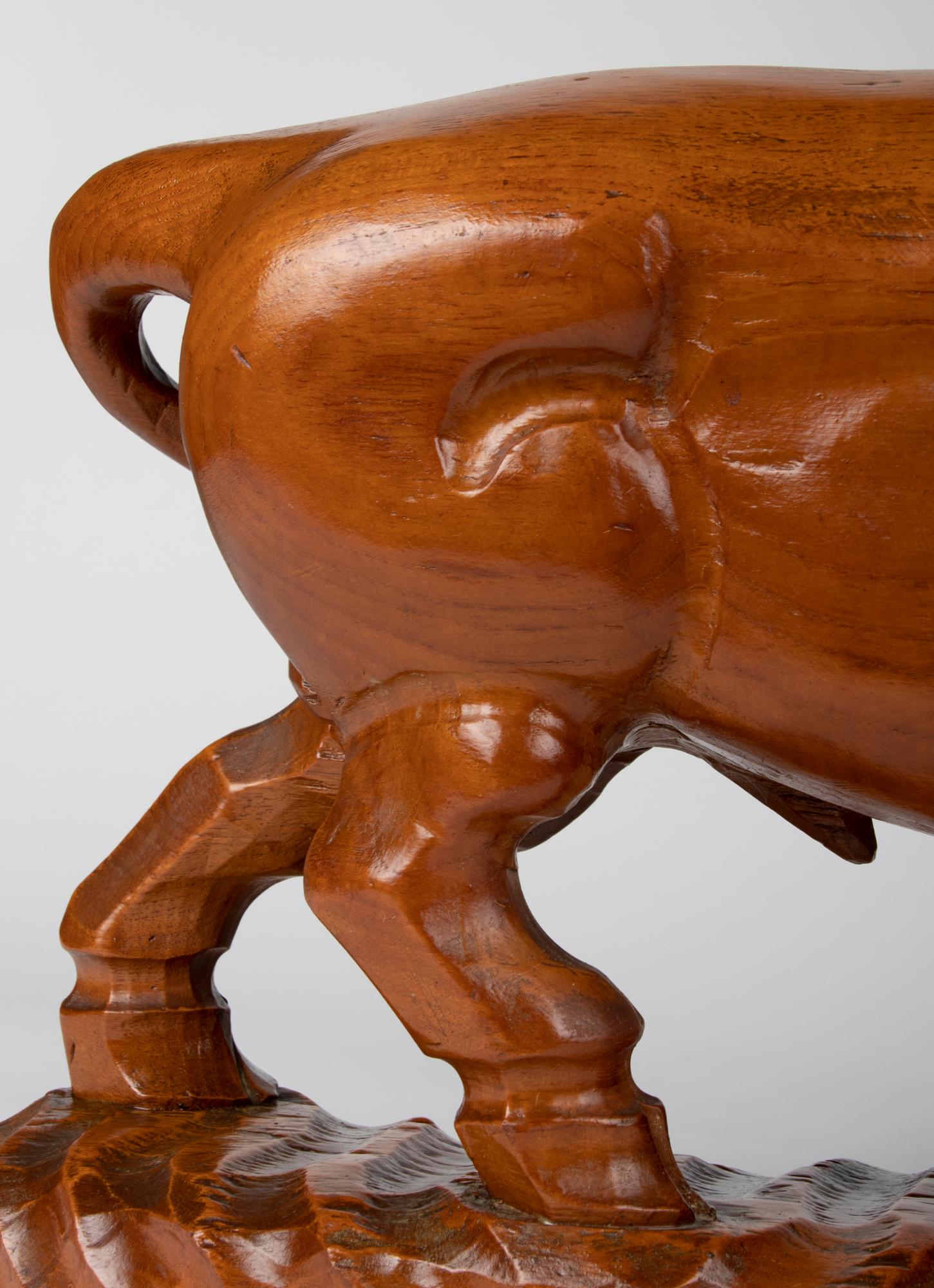 Mid 20th Century Spanish Modern Wooden Sculpture of a Bull For Sale 10
