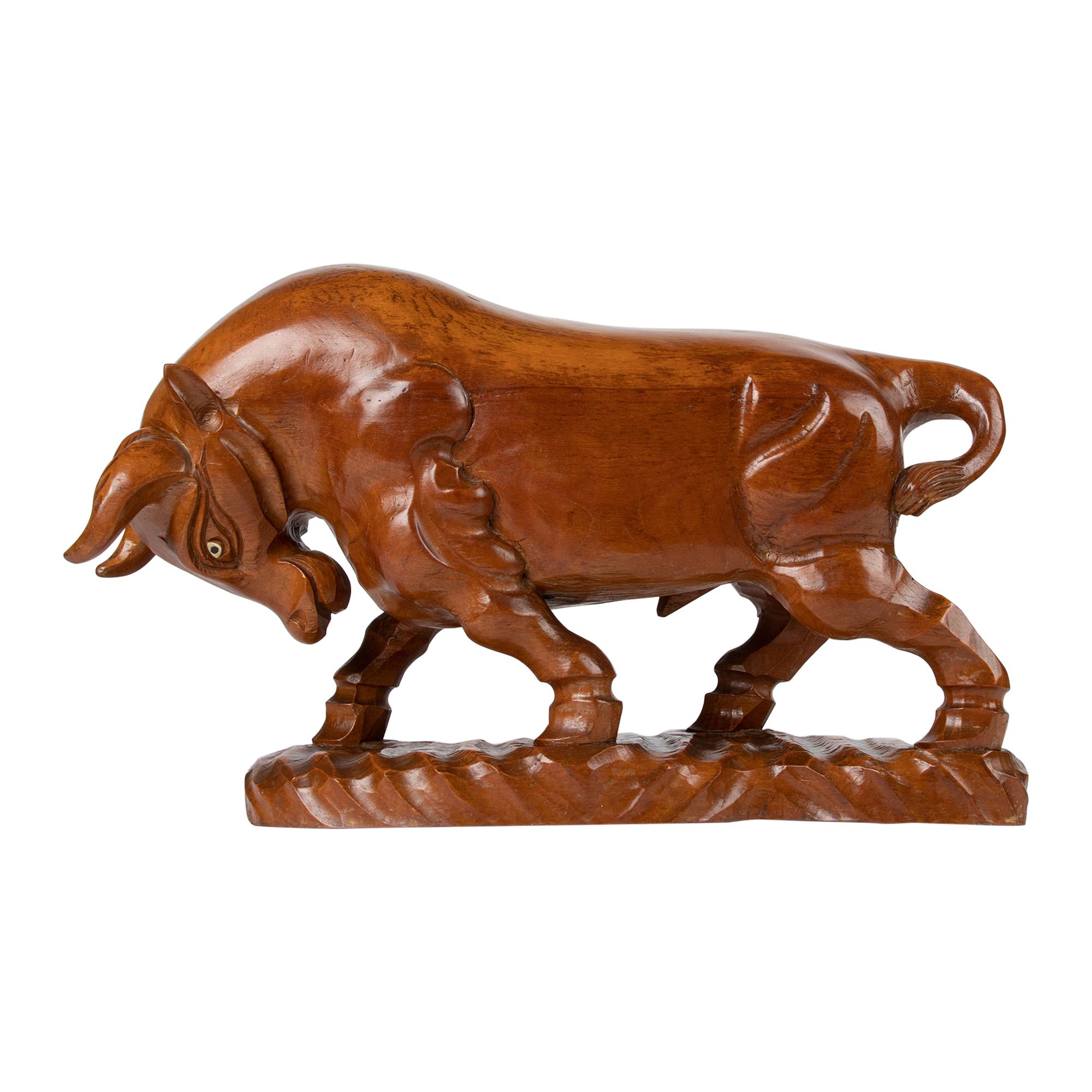 Mid 20th Century Spanish Modern Wooden Sculpture of a Bull