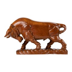 Mid 20th Century Spanish Modern Wooden Sculpture of a Bull