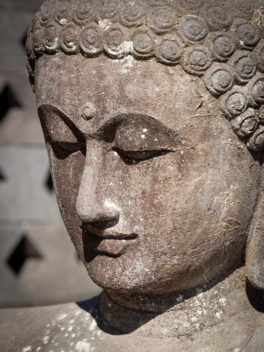 Sondere große Buddha-Statue aus altem Lavastein aus der Mitte des 20. Jahrhunderts  OriginalBuddha im Angebot 4