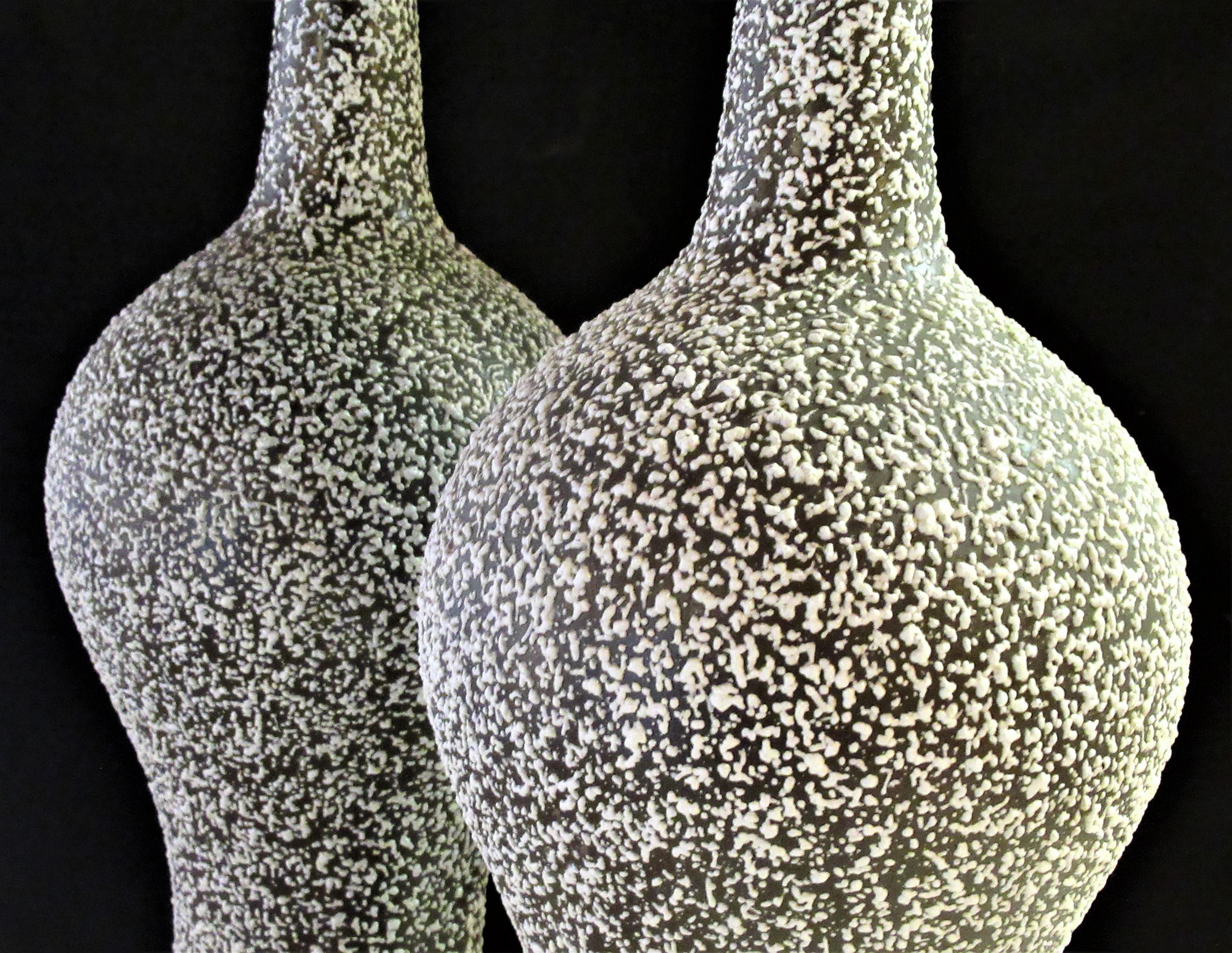 Brass Mid-20th Century Speckle Glazed Ceramic Lamps