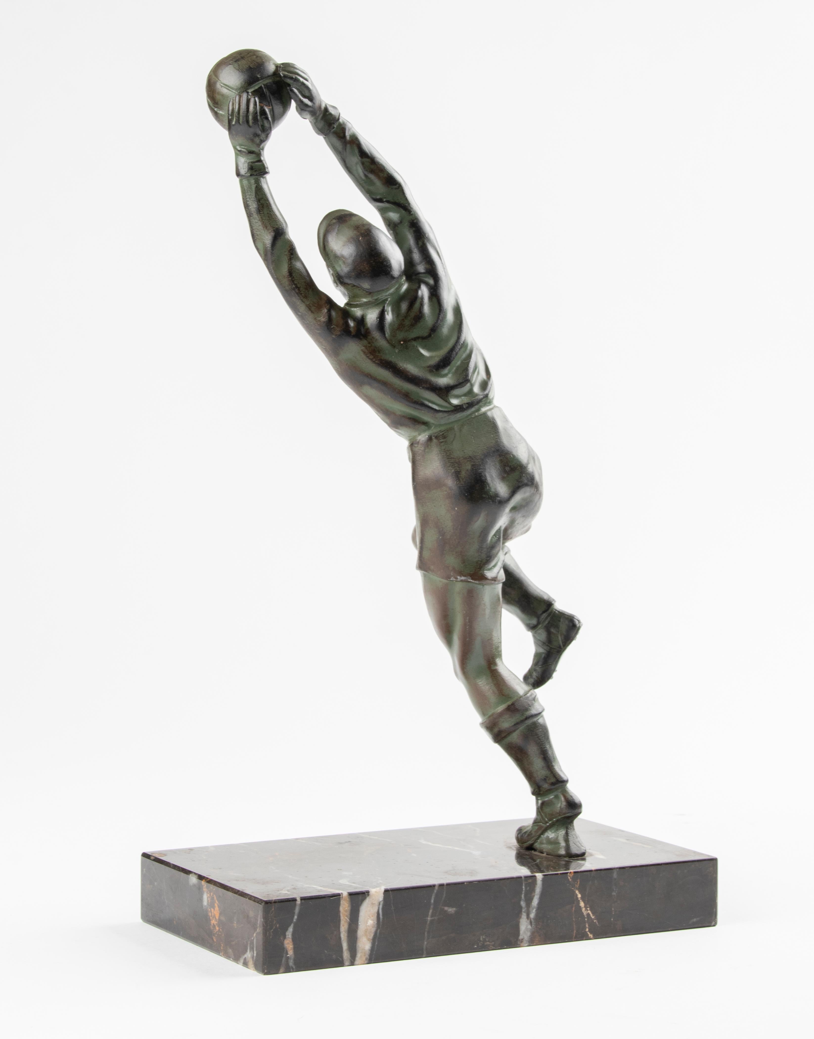 Mid 20th Century Spelter Statue Goal Keeper For Sale 3