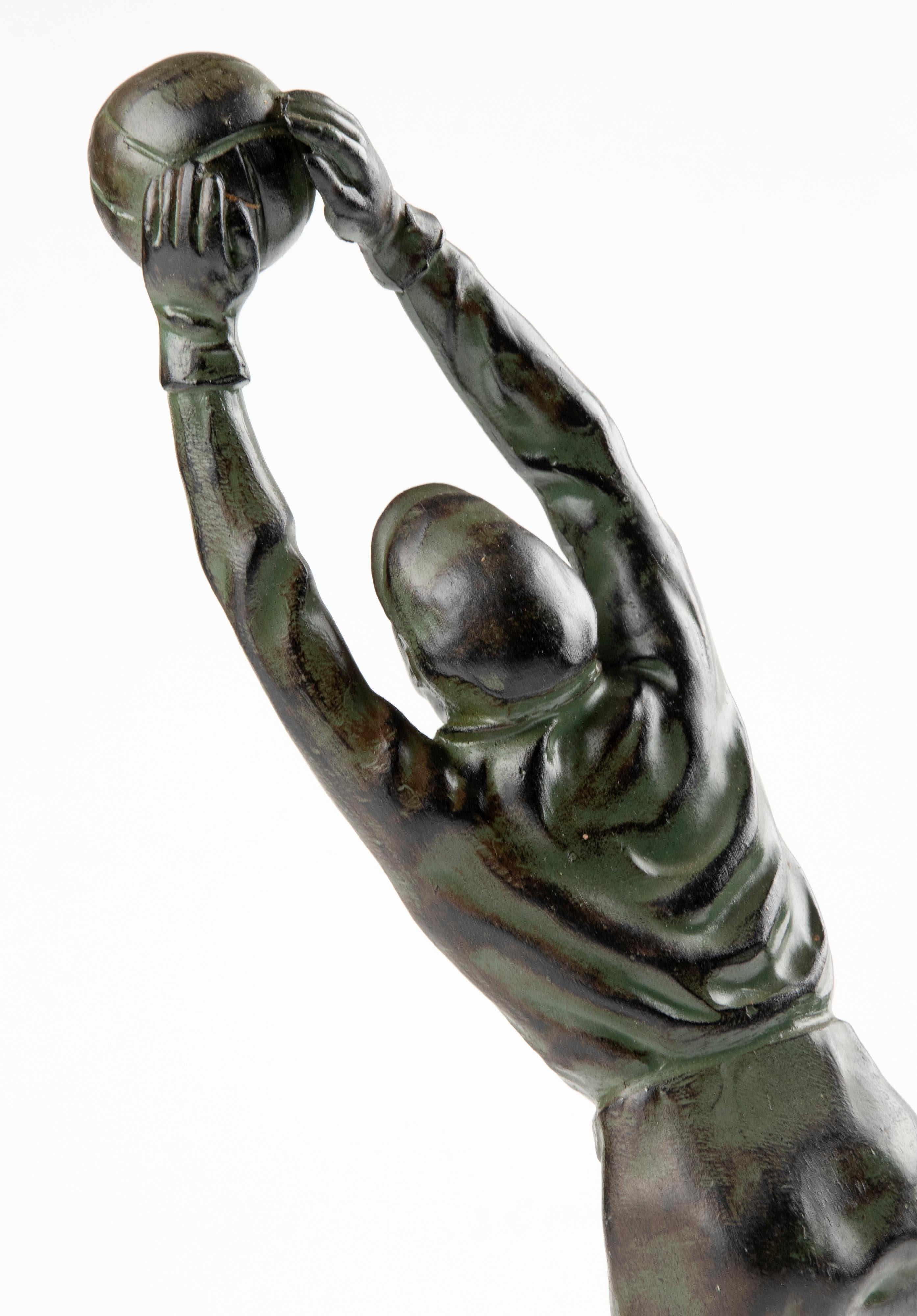 Mid 20th Century Spelter Statue Goal Keeper For Sale 5