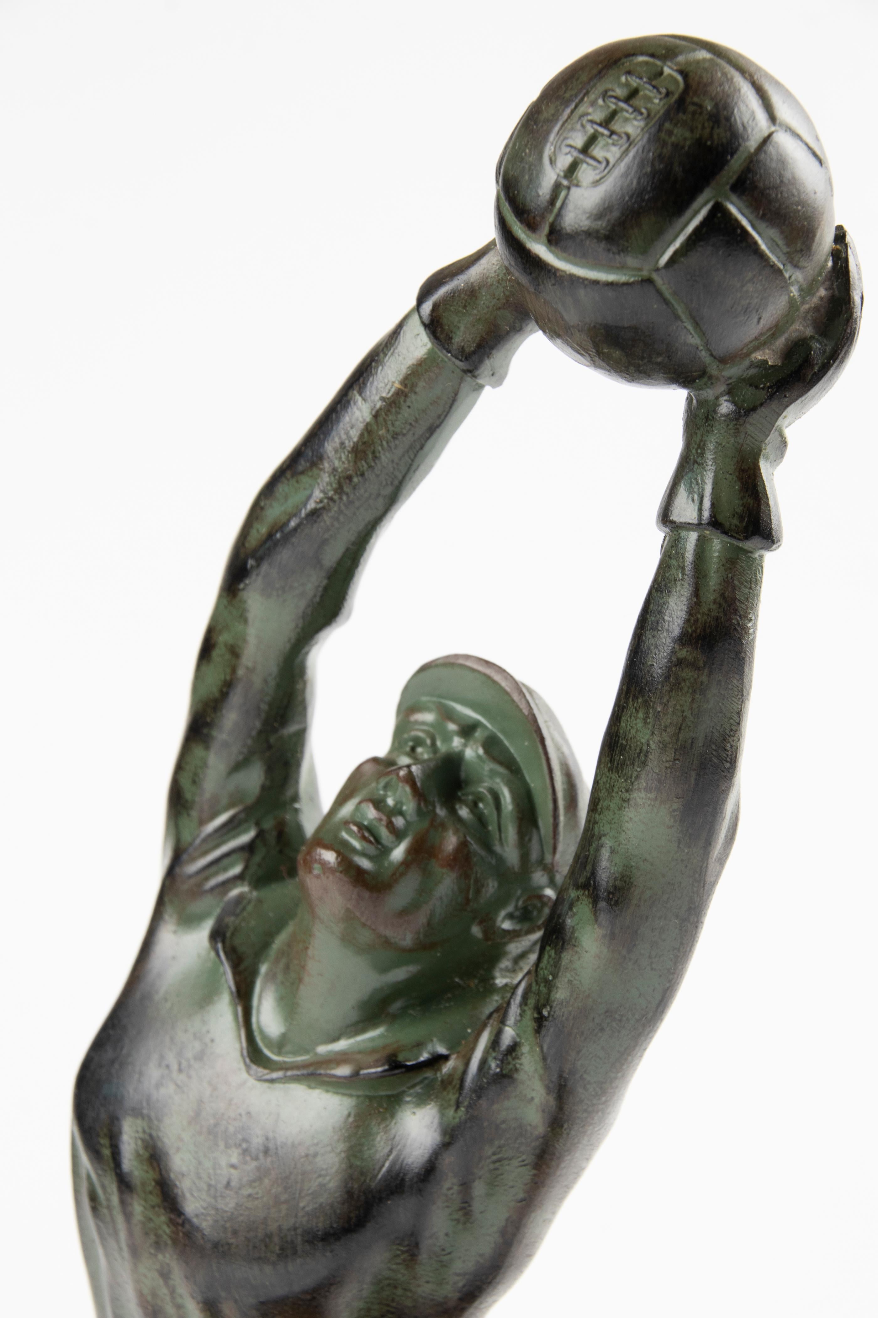 Mid 20th Century Spelter Statue Goal Keeper For Sale 7