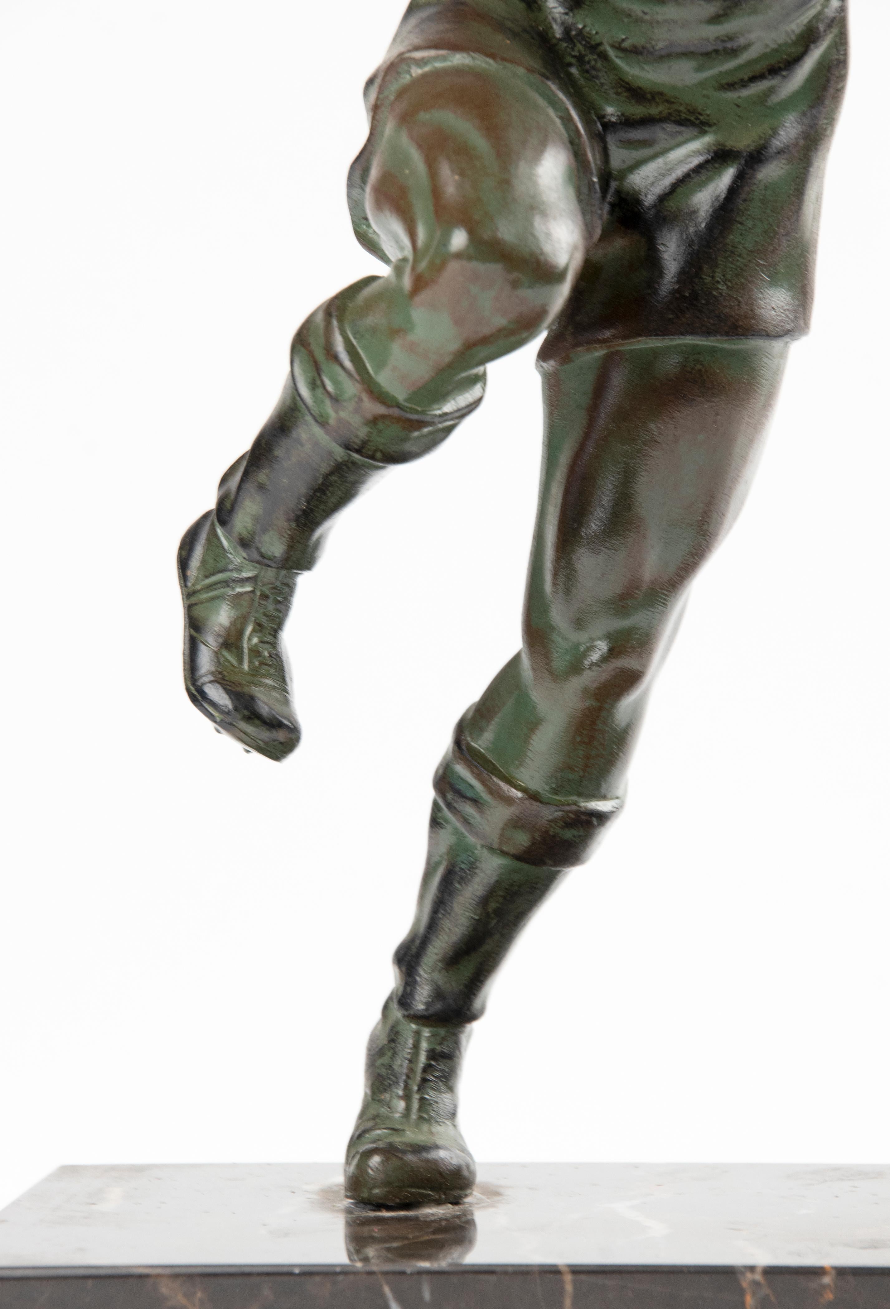 Belgian Mid 20th Century Spelter Statue Goal Keeper For Sale