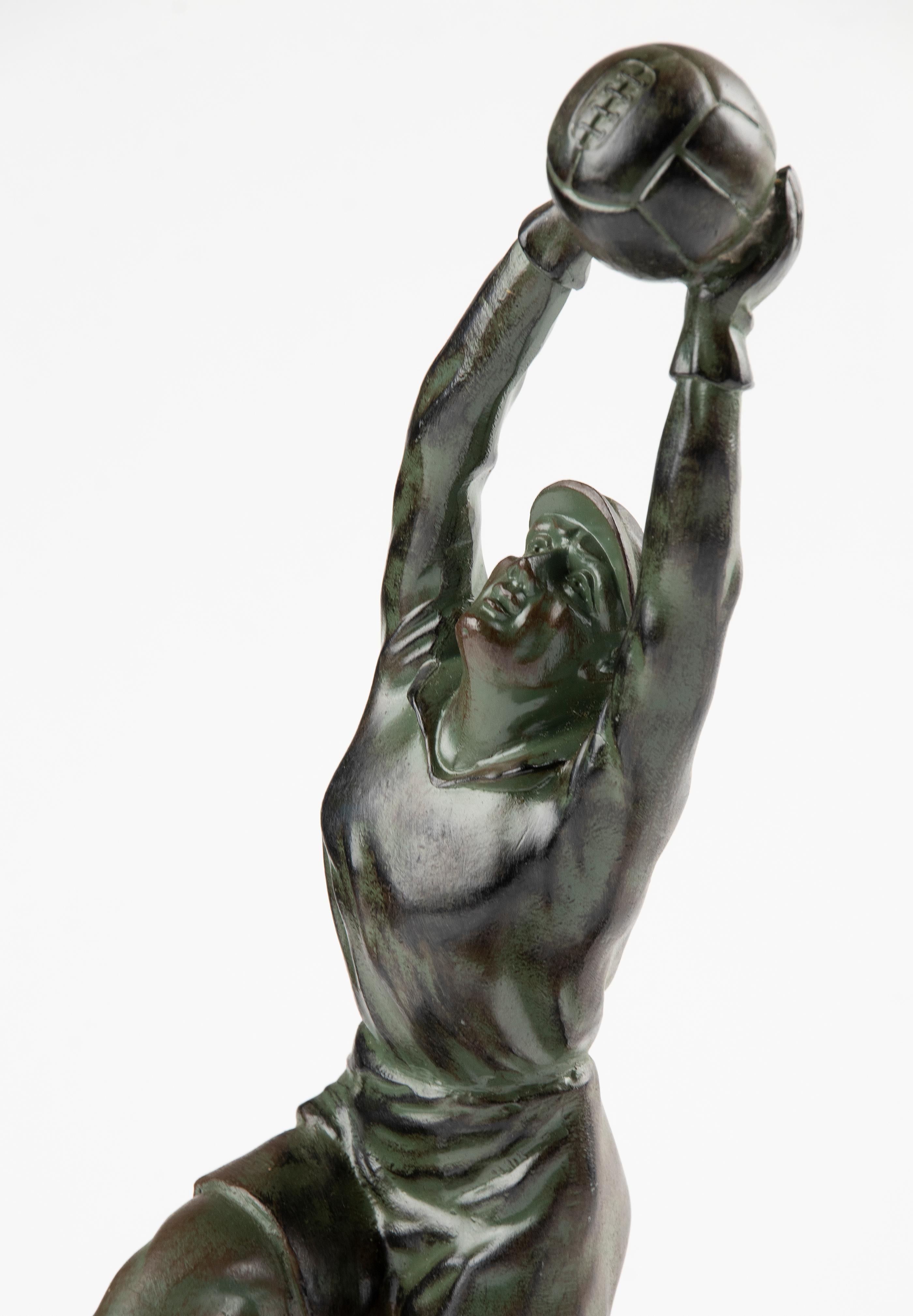Mid 20th Century Spelter Statue Goal Keeper For Sale 1
