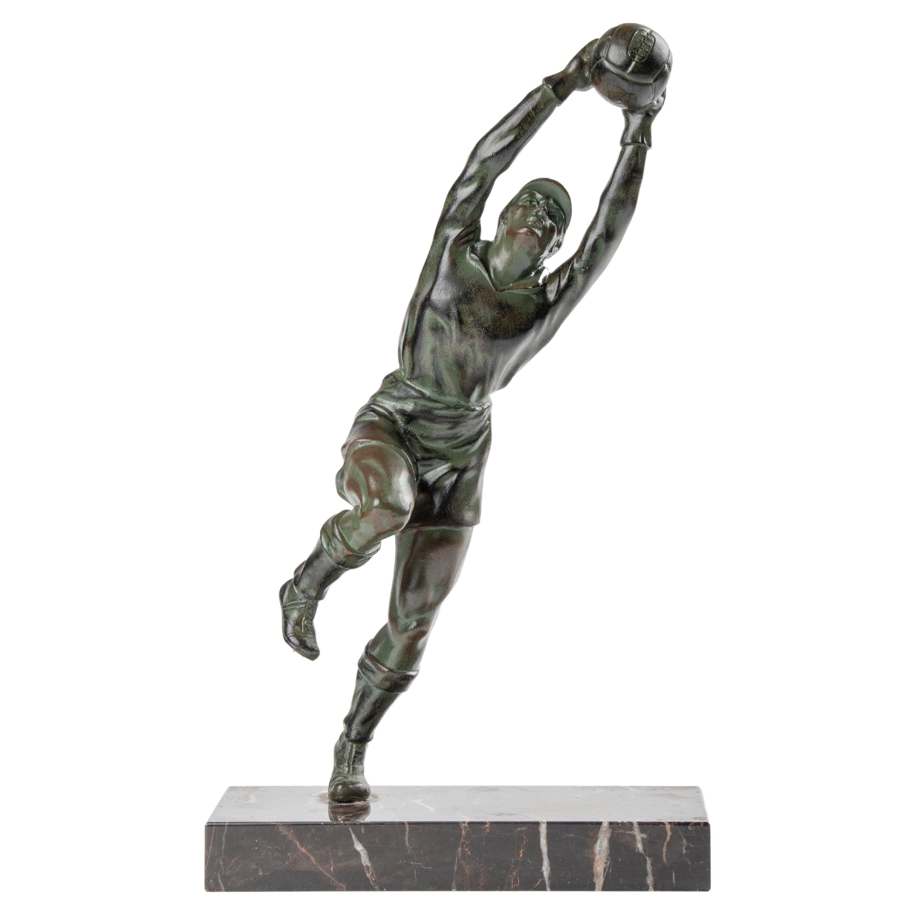 Mid 20th Century Spelter Statue Goal Keeper For Sale