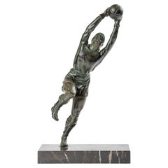 Vintage Mid 20th Century Spelter Statue Goal Keeper