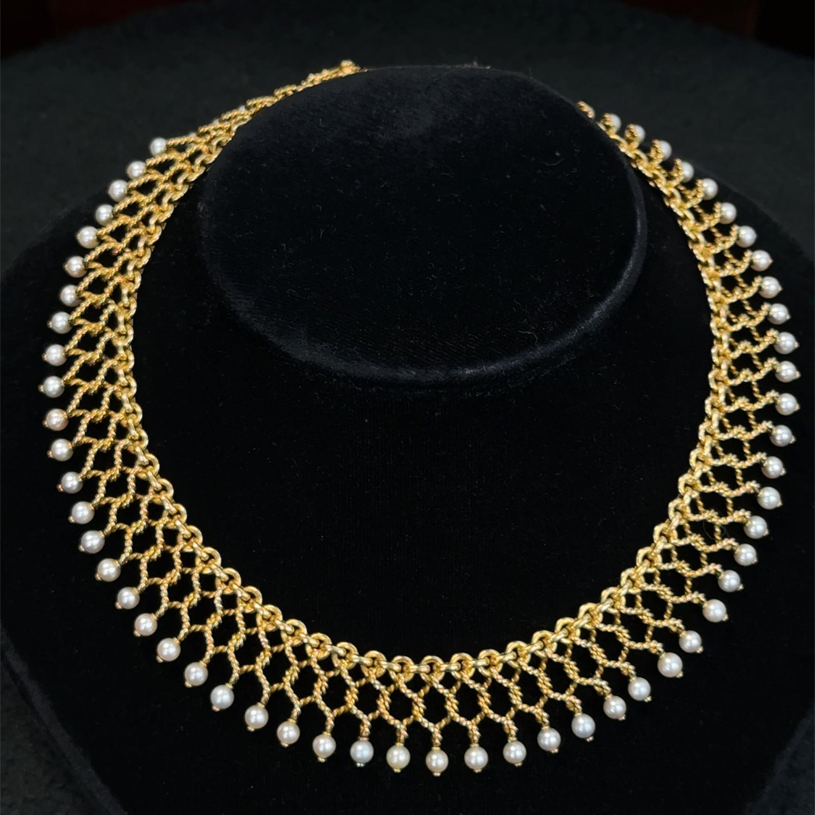 Collana a girocollo con perle e 18KYG di Spritzer & Fuhrmann della metà del XX secolo In condizioni ottime in vendita a Boca Raton, FL