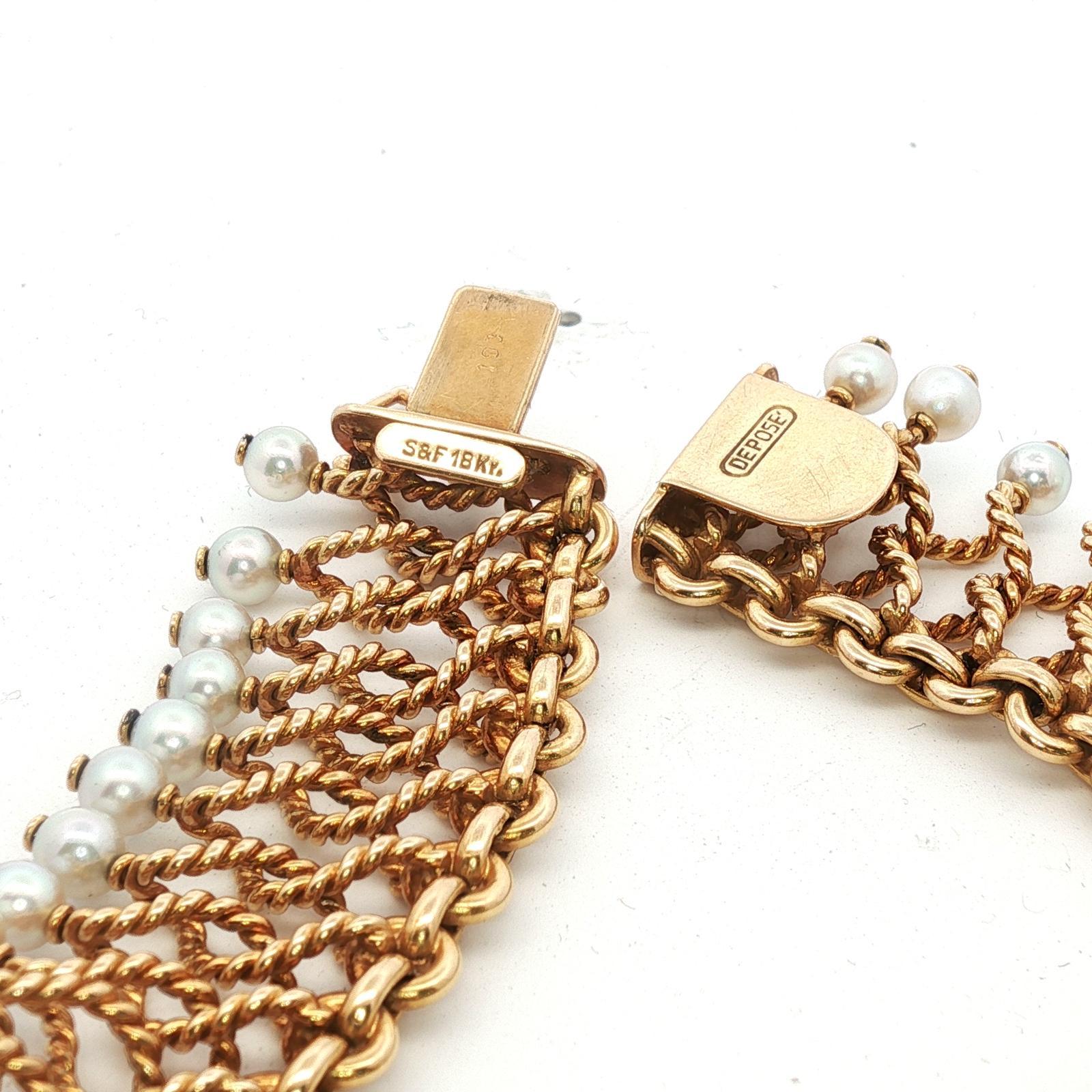 Collana a girocollo con perle e 18KYG di Spritzer & Fuhrmann della metà del XX secolo in vendita 1
