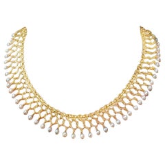 Collar gargantilla de eslabones Spritzer & Fuhrmann de 18 KYG y perlas de mediados del siglo XX