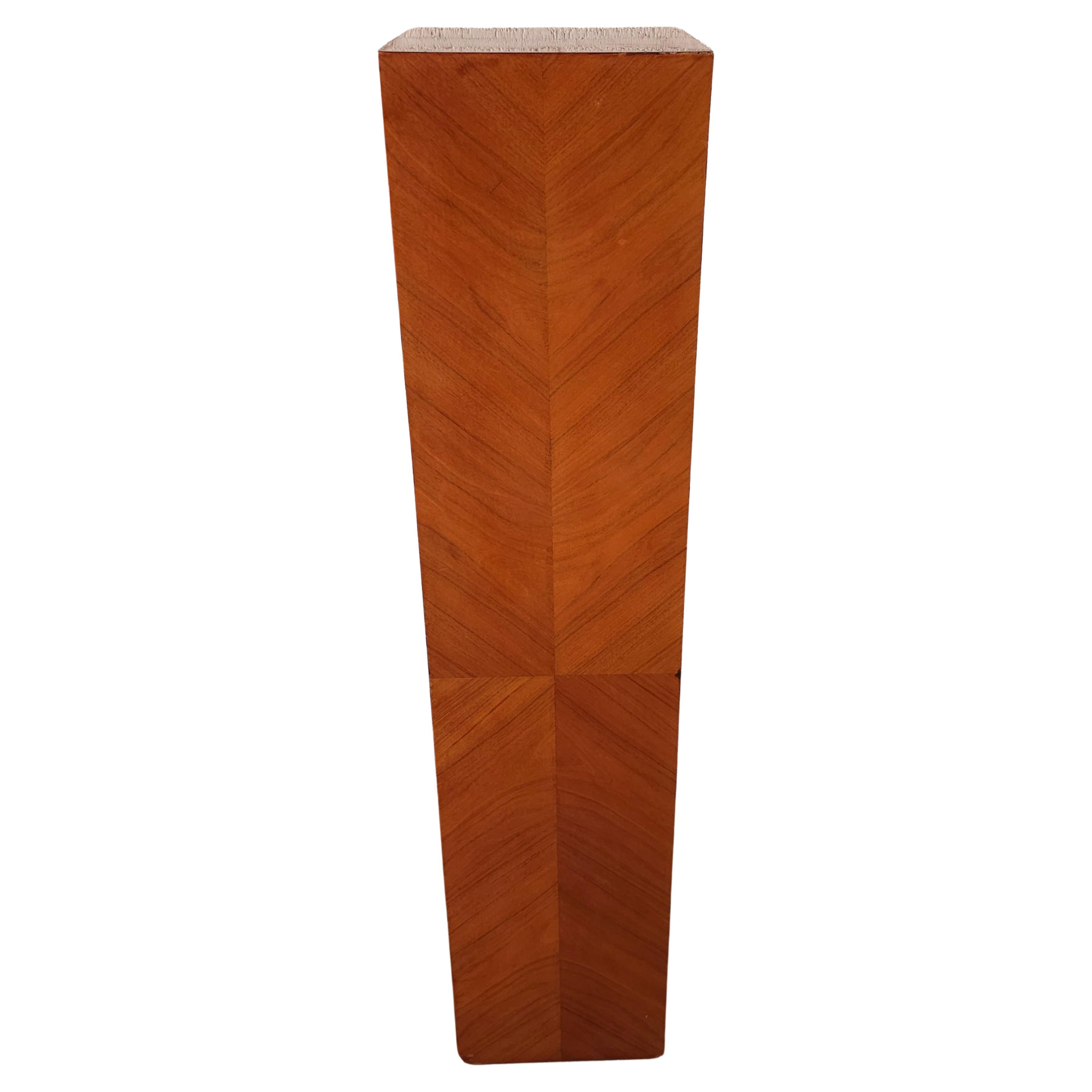 Mid 20th Century Square Bookmatched Veneer Pedestal Plant Stand