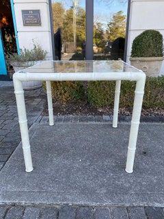 Mid-20th Century Square Faux Bamboo Card / Game Table with Cane under Glass Top