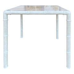 Mid-20th Century Square Faux Bamboo Card / Game Table with Cane under Glass Top