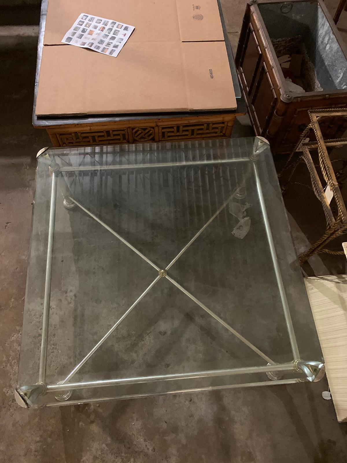 Mid-20th Century Square Silver Metal and Brass Coffee Table with Glass Top 9