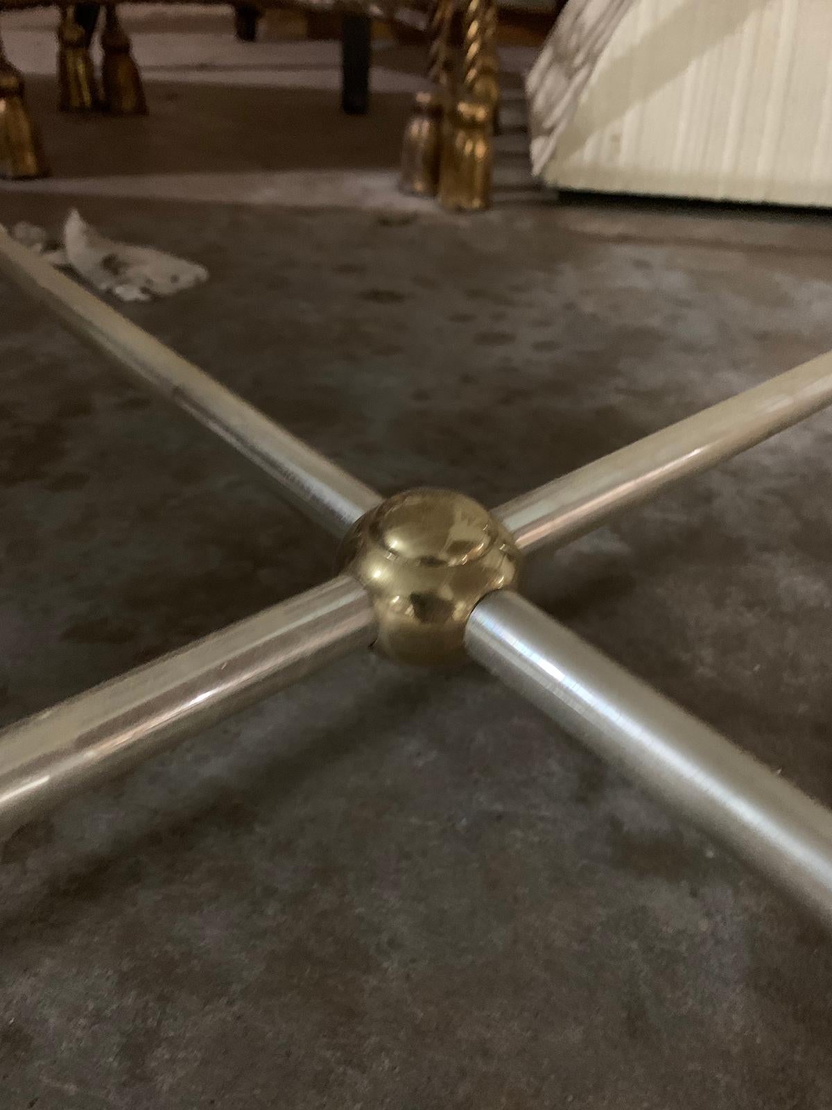 Mid-20th Century Square Silver Metal and Brass Coffee Table with Glass Top 4