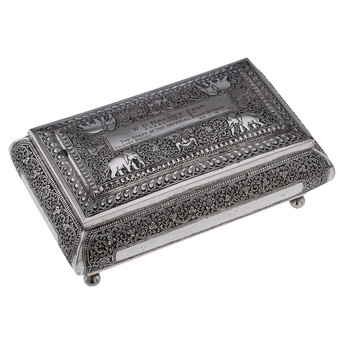 Mid 20th Century Sri Lankan Solid Silver Repousse Box, Colombo c.1930 For Sale