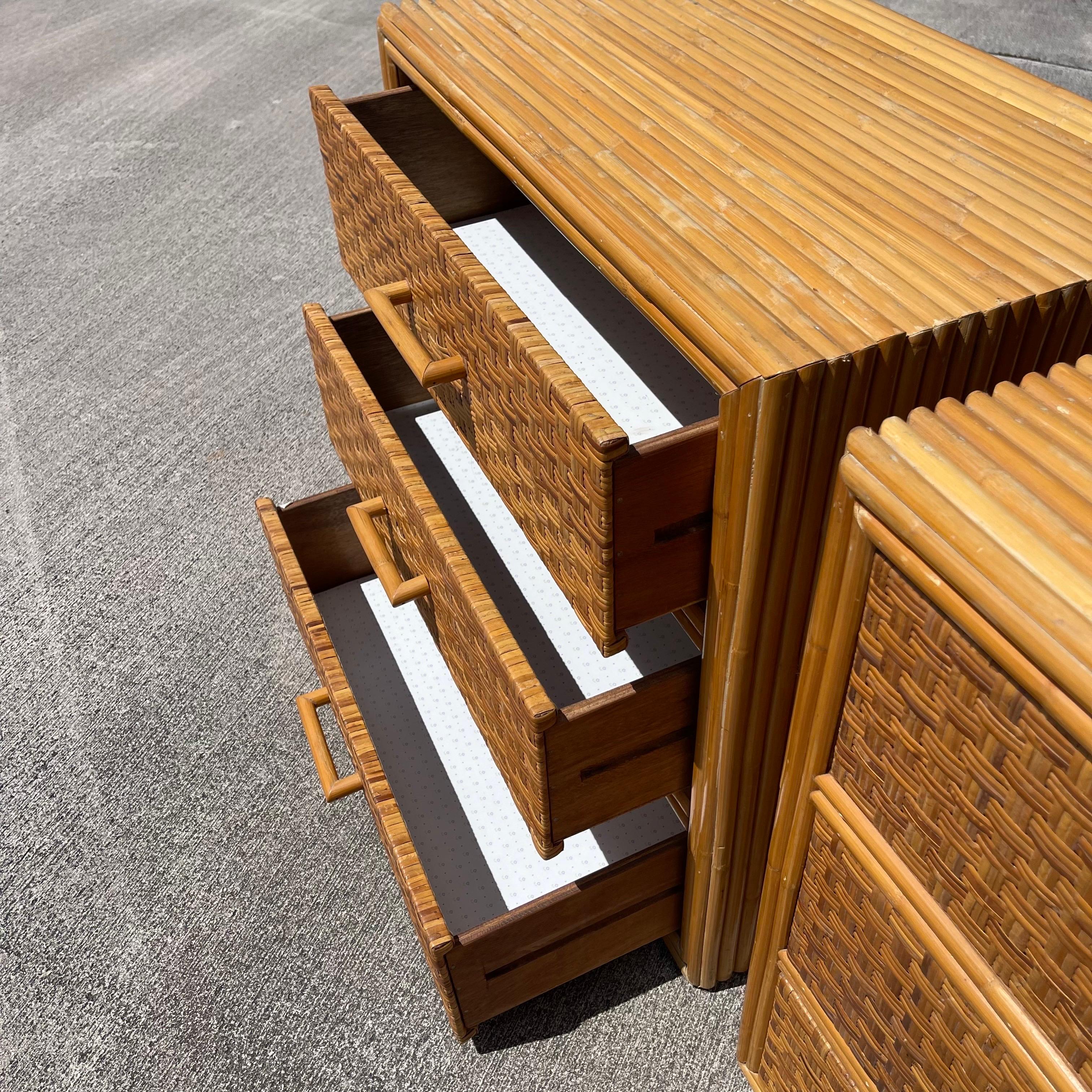 Mid-20th Century Stacked Rattan, Woven Wicker Nightstands or Side Tables, a Pair 7