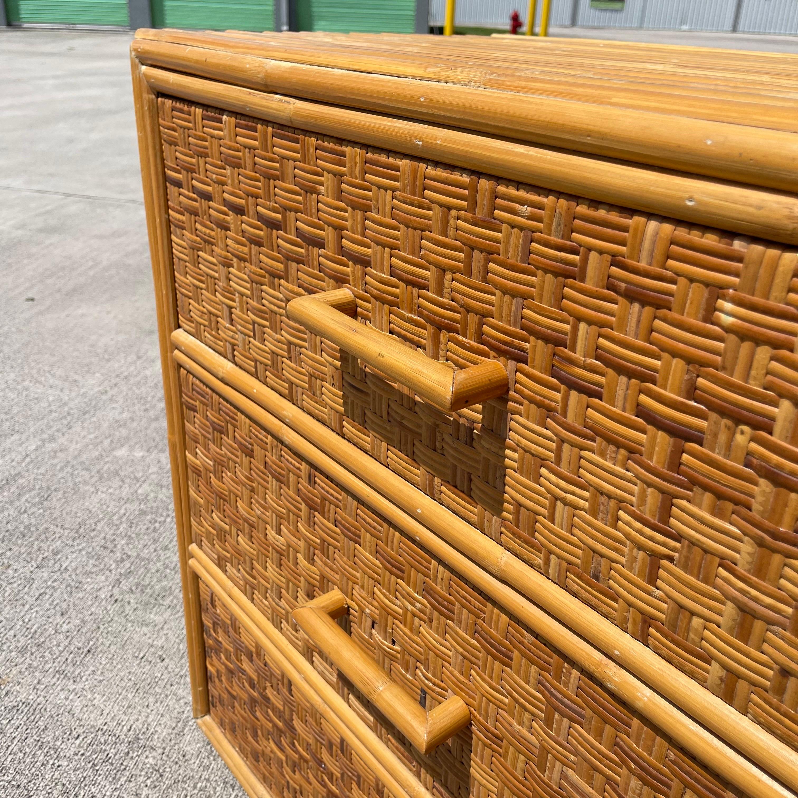 Mid-20th Century Stacked Rattan, Woven Wicker Nightstands or Side Tables, a Pair 8