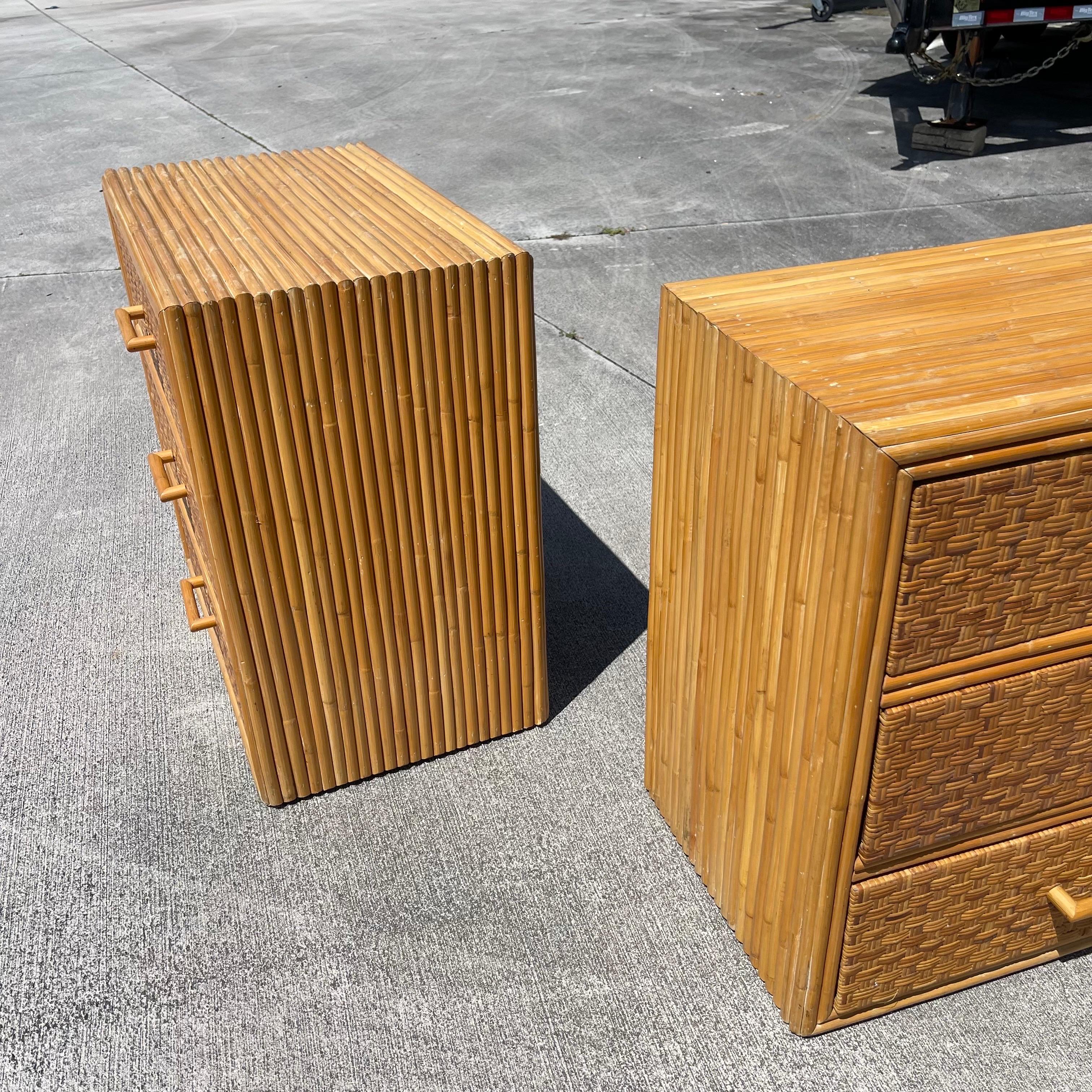Mid-20th Century Stacked Rattan, Woven Wicker Nightstands or Side Tables, a Pair 10