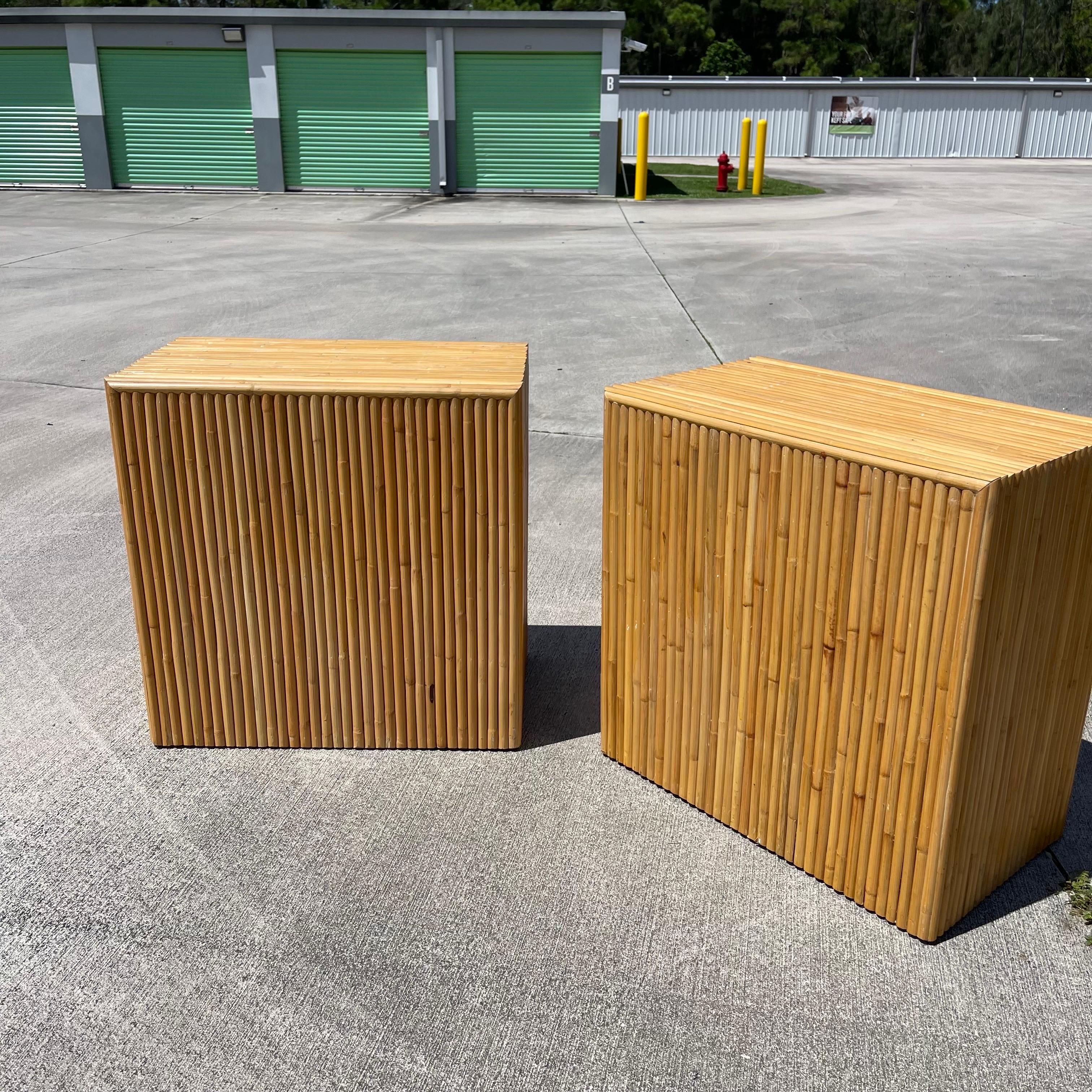 Mid-20th Century Stacked Rattan, Woven Wicker Nightstands or Side Tables, a Pair 11