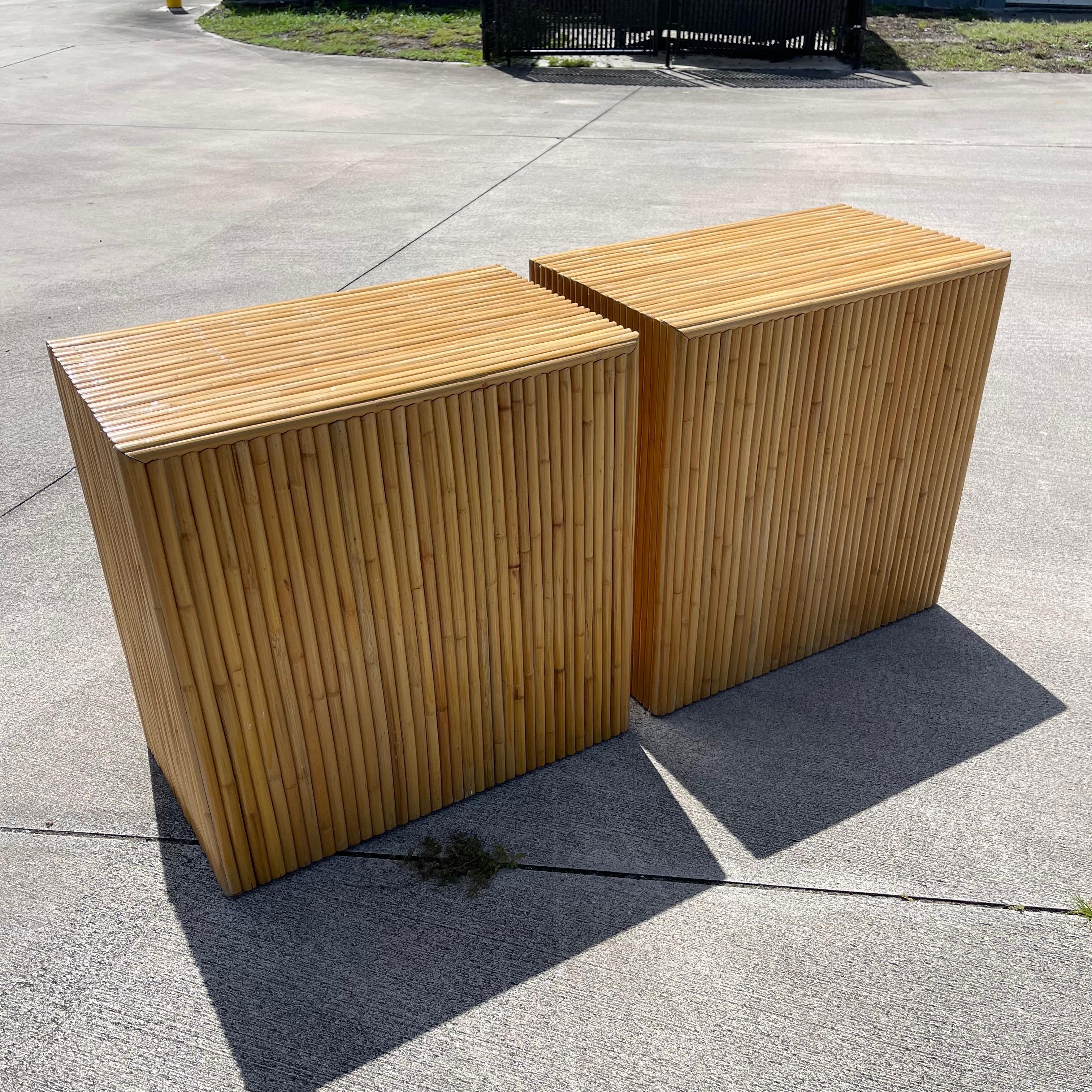 Mid-20th Century Stacked Rattan, Woven Wicker Nightstands or Side Tables, a Pair 4