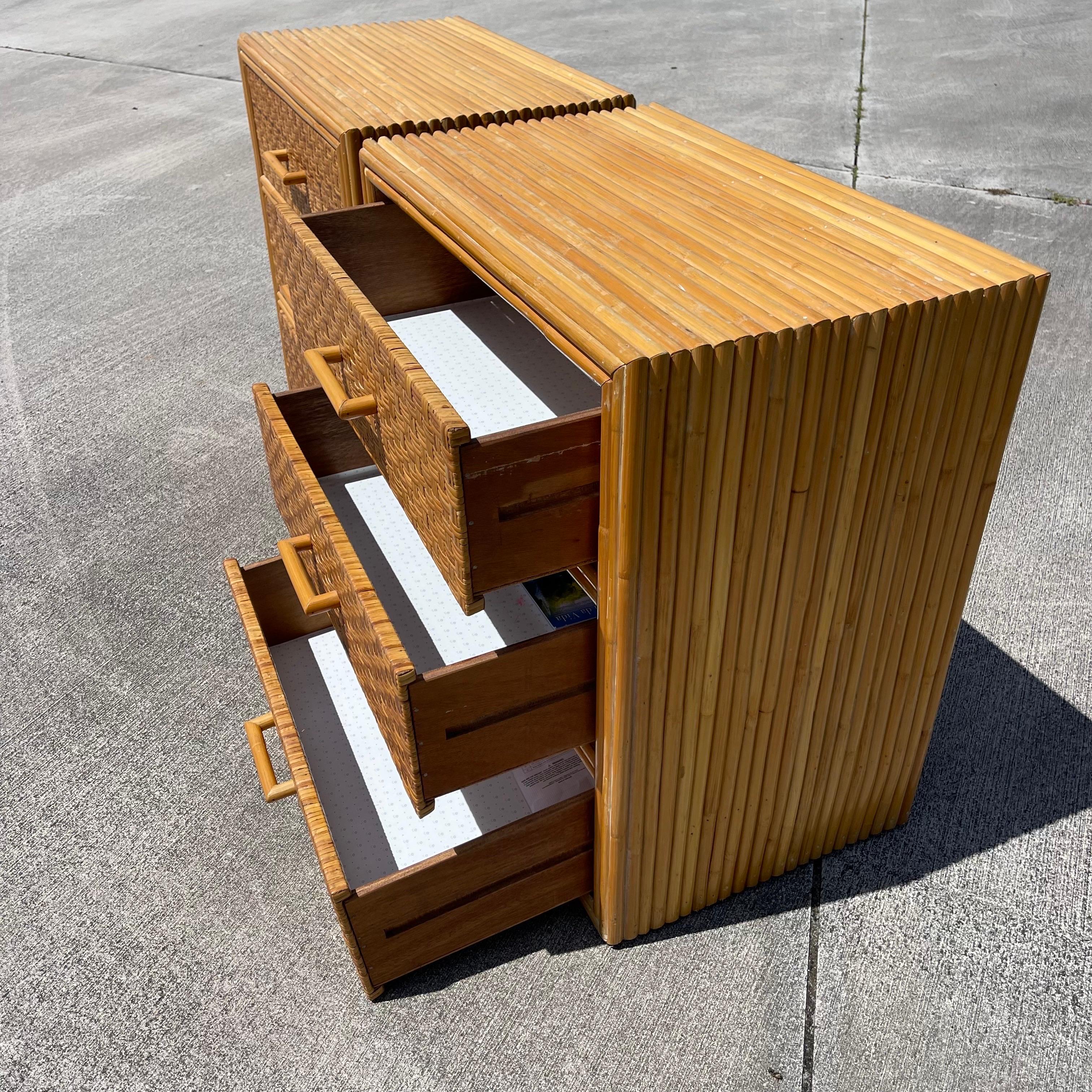 Mid-20th Century Stacked Rattan, Woven Wicker Nightstands or Side Tables, a Pair 6
