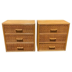 Mid-20th Century Stacked Rattan, Woven Wicker Nightstands or Side Tables, a Pair