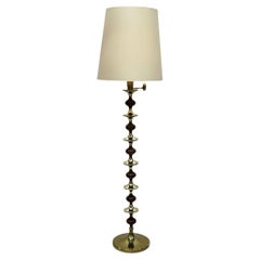 Retro Mid 20th Century Stacked with Brass and Wooden Stem Floor Lamp
