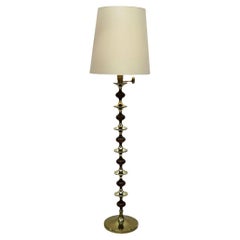 Mid 20th Century Stacked with Brass and Wooden Stem Floor Lamp