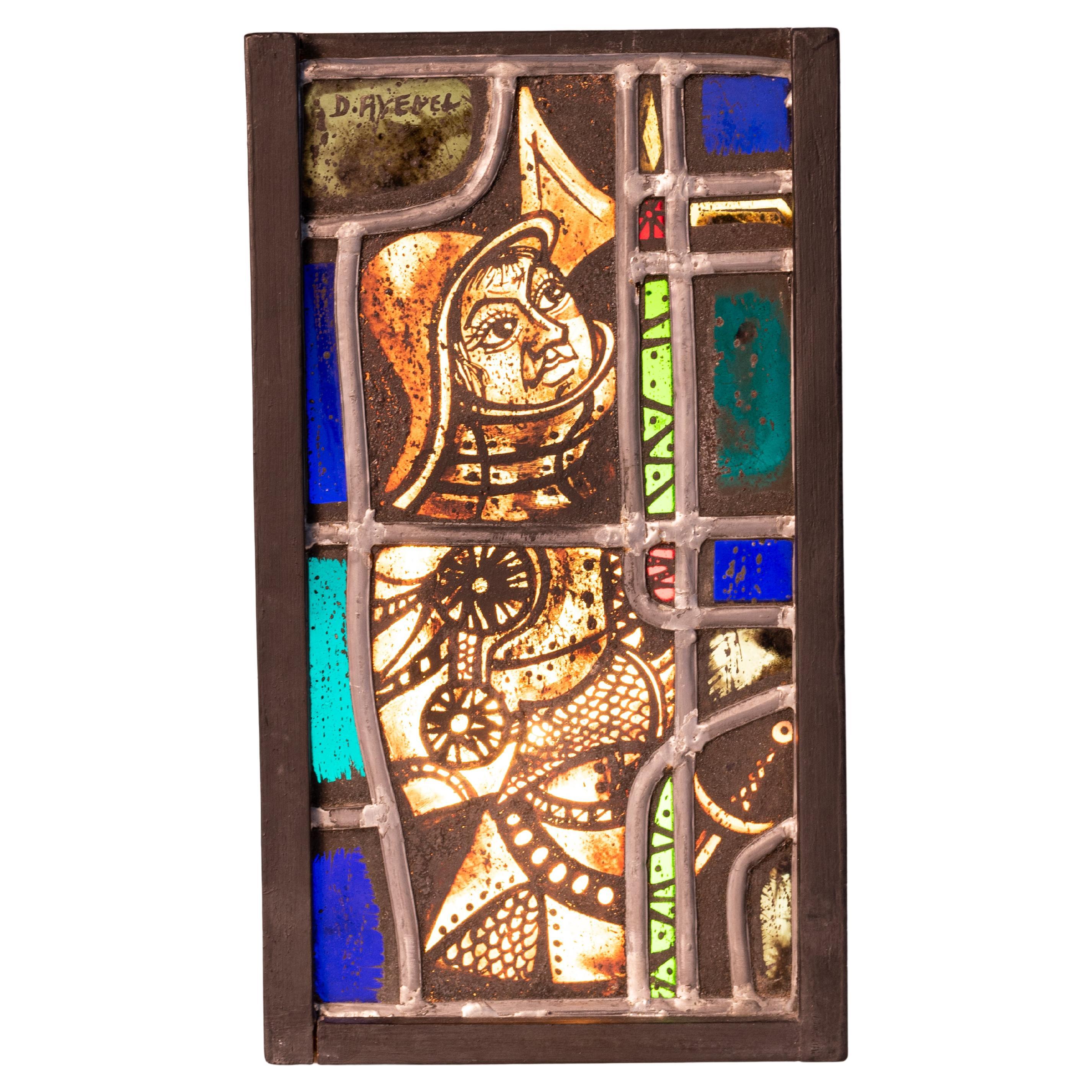 Mid 20th century stained glass display light box For Sale