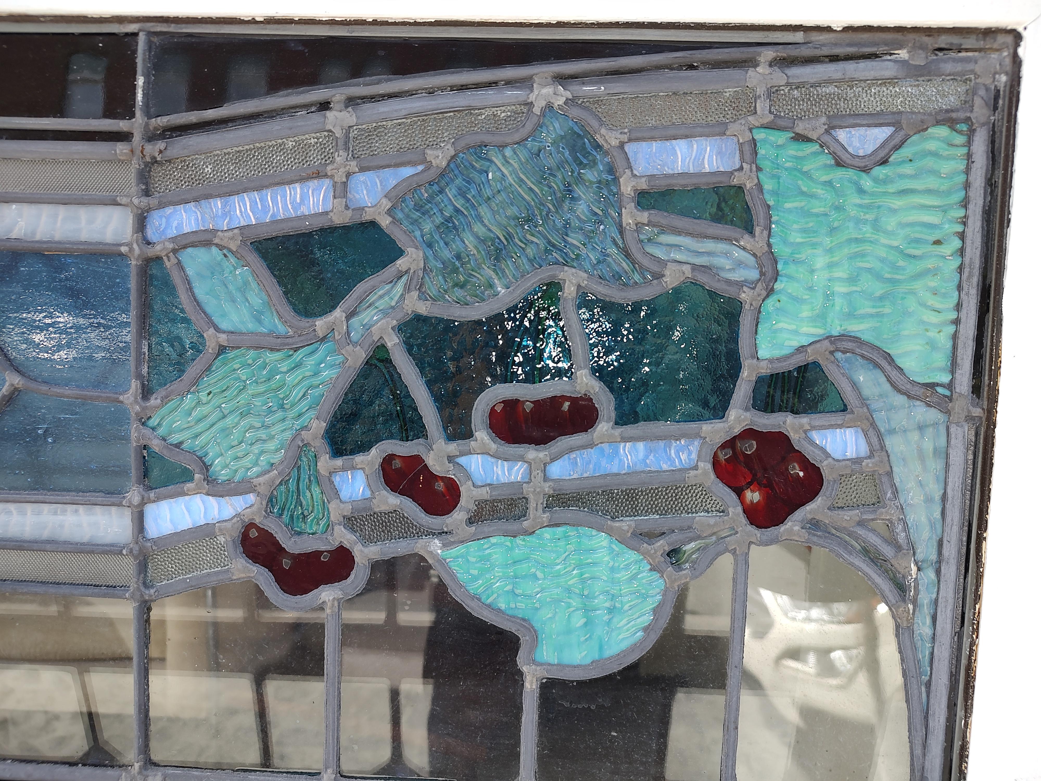 Art Nouveau Mid 20th Century Stained Glass Windows Fruit & Leaves, Jewels For Sale