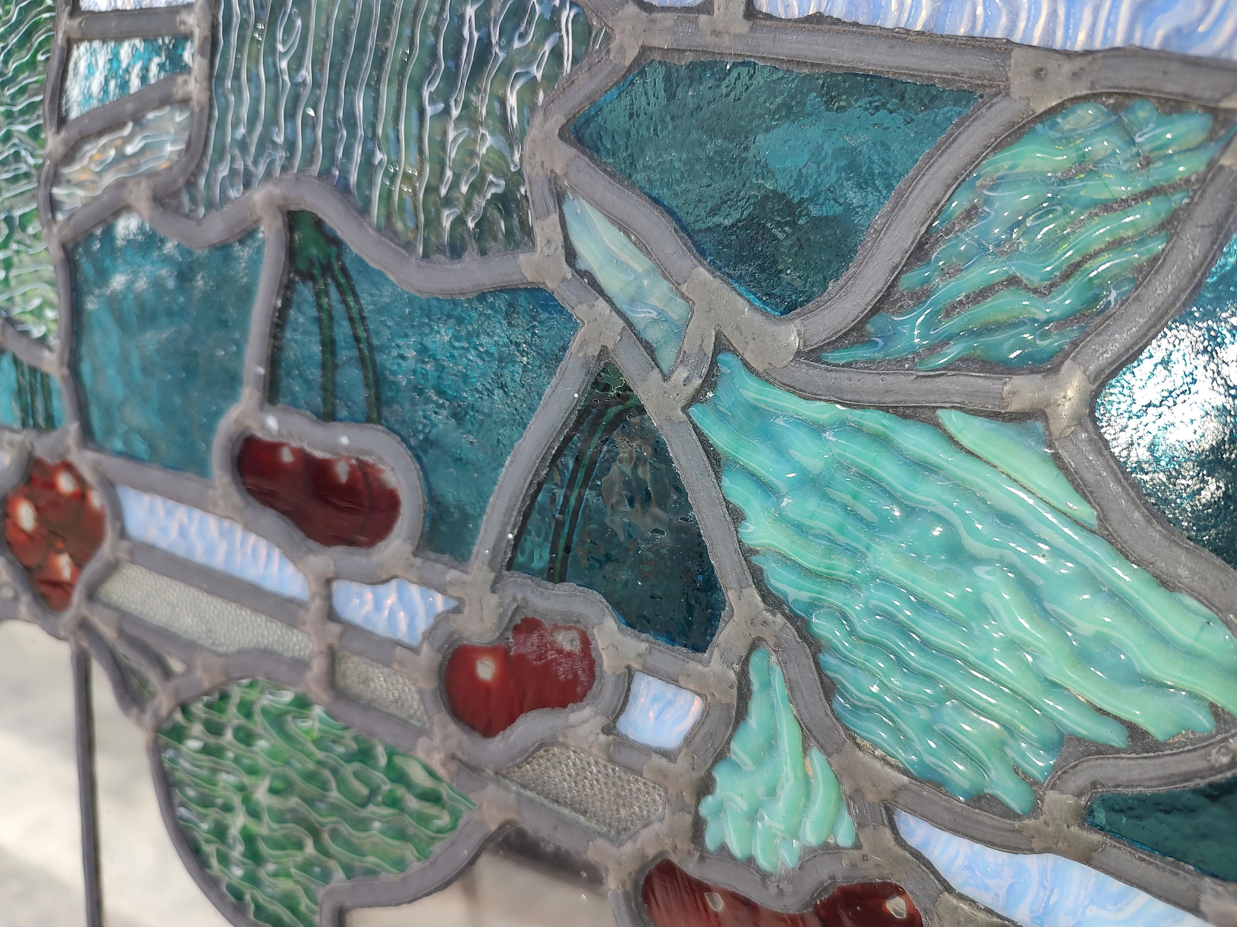 Mid-20th Century Mid 20th Century Stained Glass Windows Fruit & Leaves, Jewels For Sale