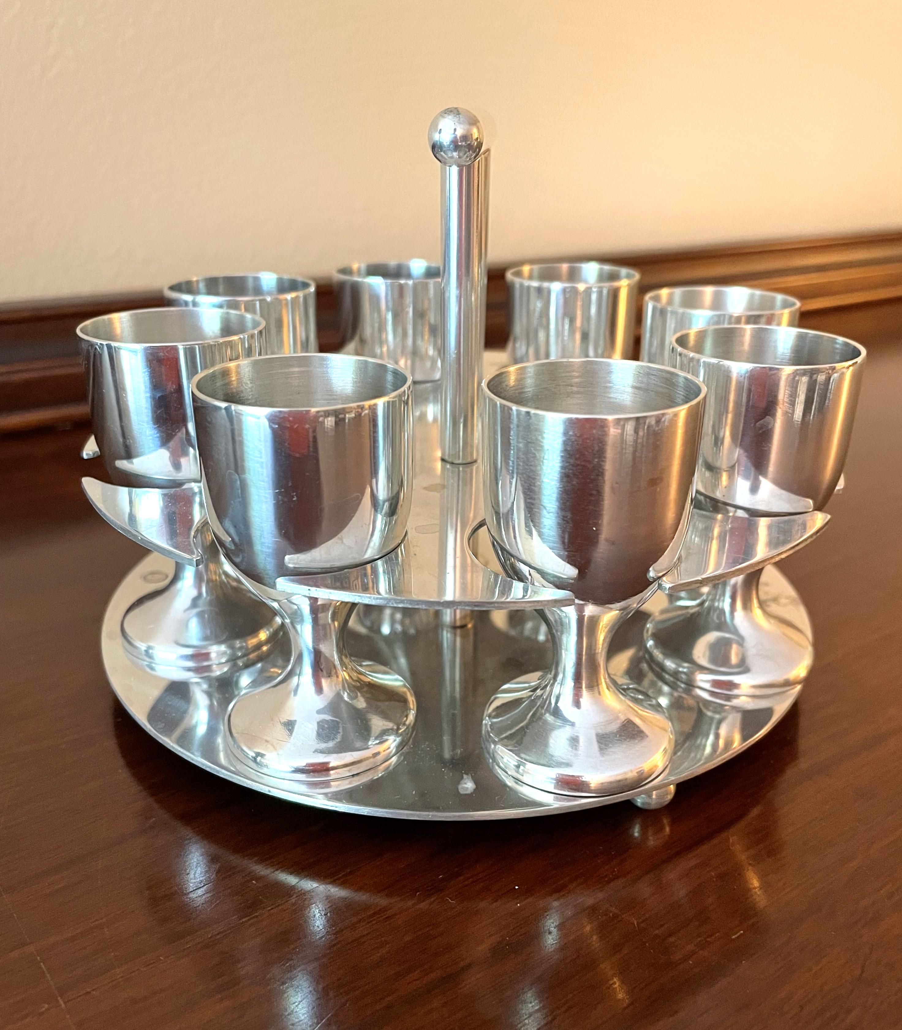 Mid-Century Modern Mid-20th Century Stainless Steel Aperitifs / Cordials or Shot Glasses, Set of 8 For Sale