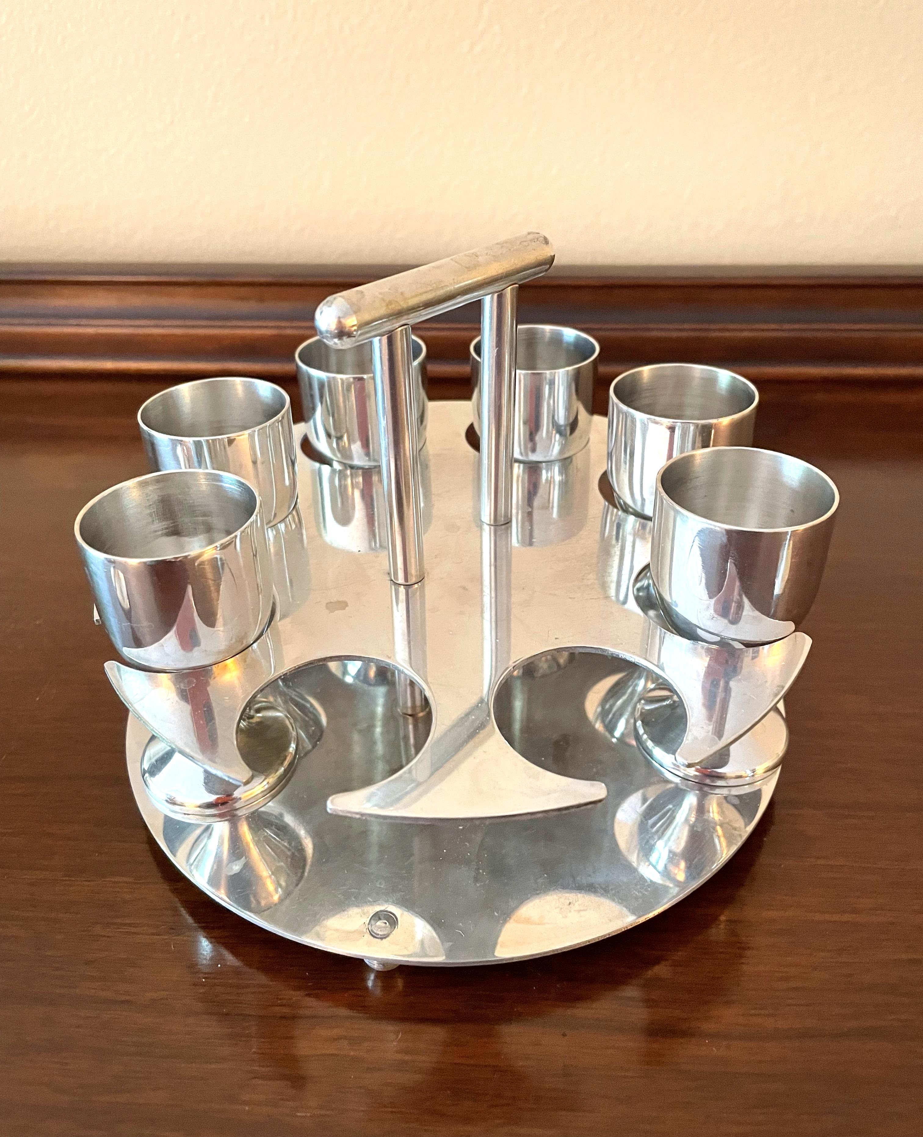 Mid-20th Century Stainless Steel Aperitifs / Cordials or Shot Glasses, Set of 8 In Excellent Condition For Sale In Austin, TX