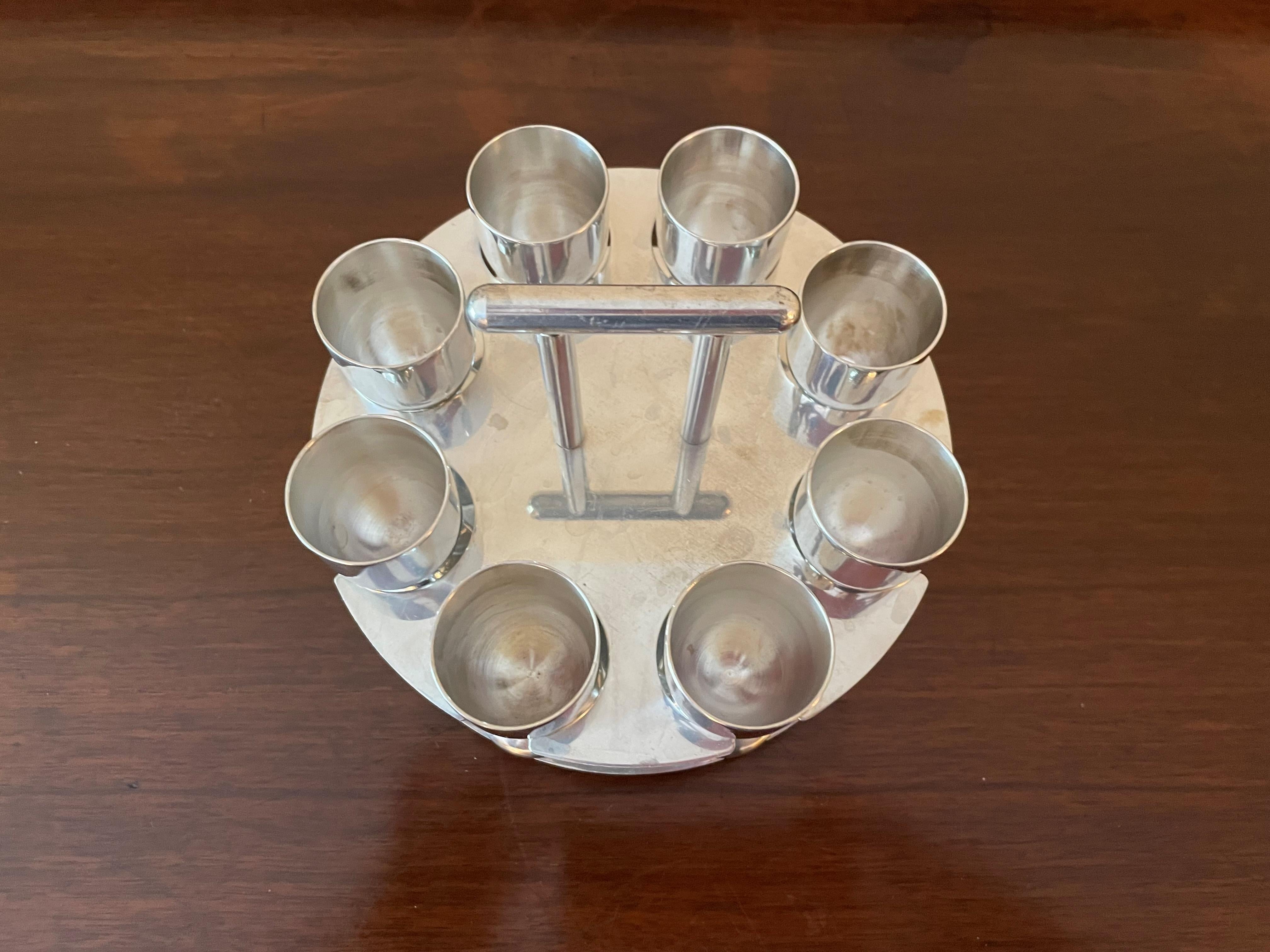 Mid-20th Century Stainless Steel Aperitifs / Cordials or Shot Glasses, Set of 8 For Sale 1