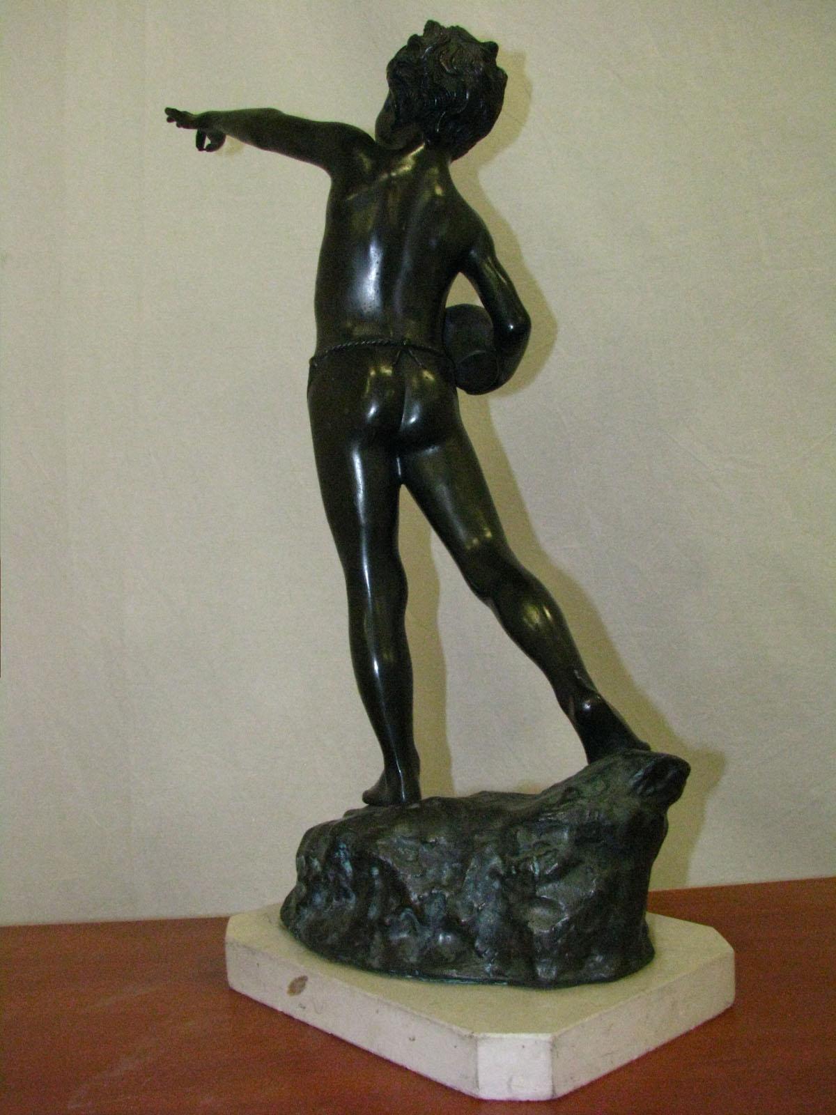 Italian Mid-20th Century Statue of Boy Carrying a Jug Zinc For Sale