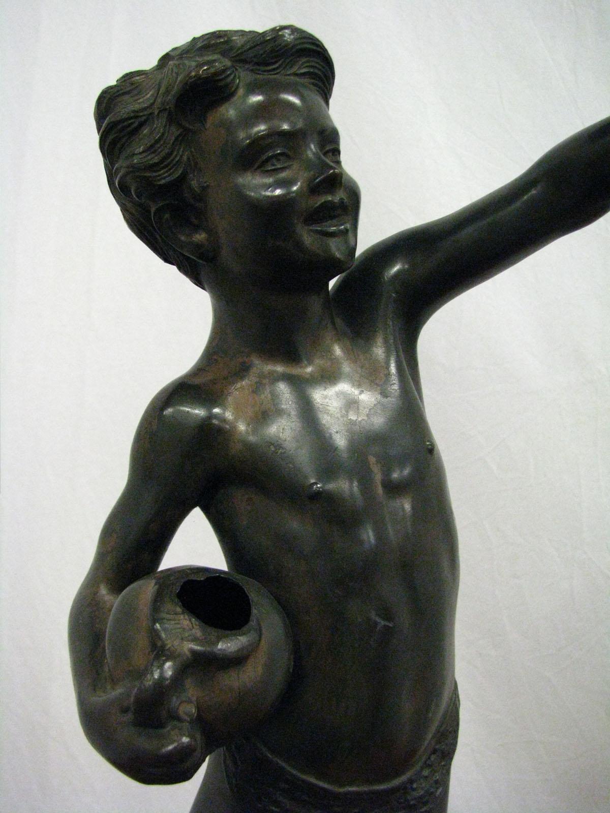 Mid-20th Century Statue of Boy Carrying a Jug Zinc In Good Condition For Sale In Liverpool, GB