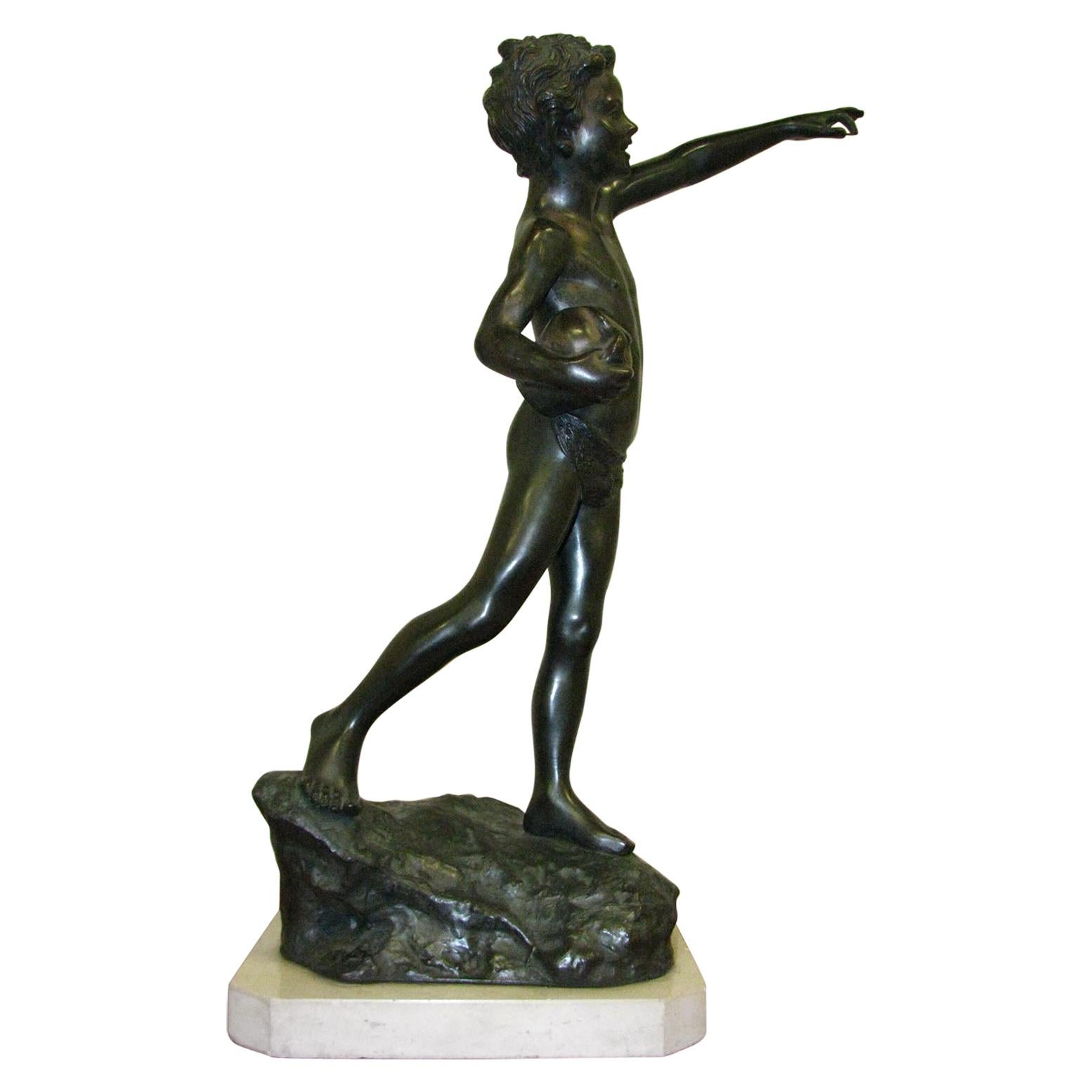 Mid-20th Century Statue of Boy Carrying a Jug Zinc For Sale