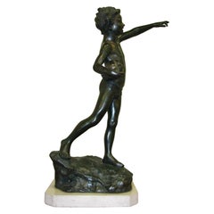 Vintage Mid-20th Century Statue of Boy Carrying a Jug Zinc