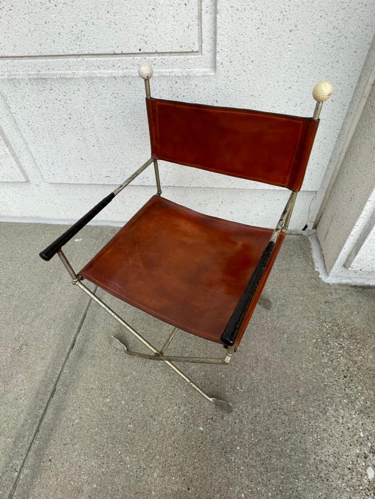 Mid-20th Century Steel and Leather Directors Chair Made from Golf Clubs For Sale 2