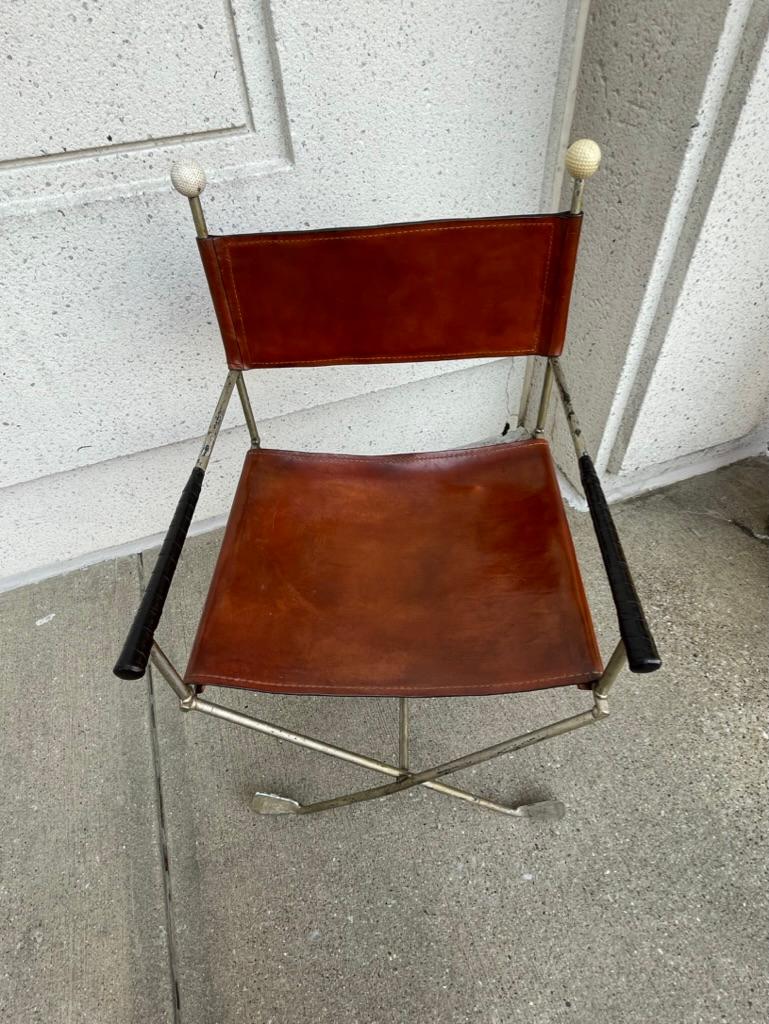 Mid-20th Century Steel and Leather Directors Chair Made from Golf Clubs For Sale 3