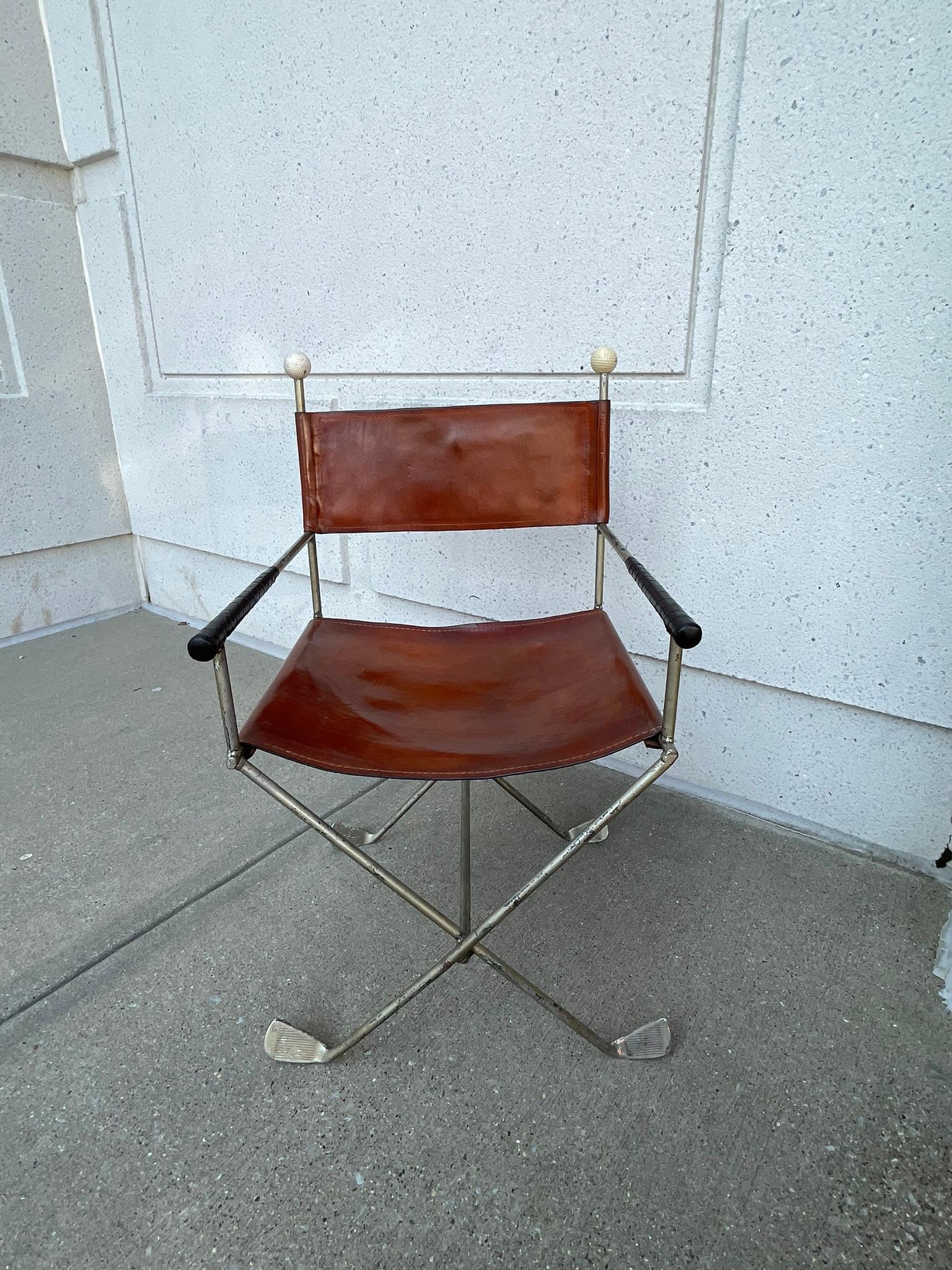Mid-20th Century Steel and Leather Directors Chair Made from Golf Clubs For Sale 6