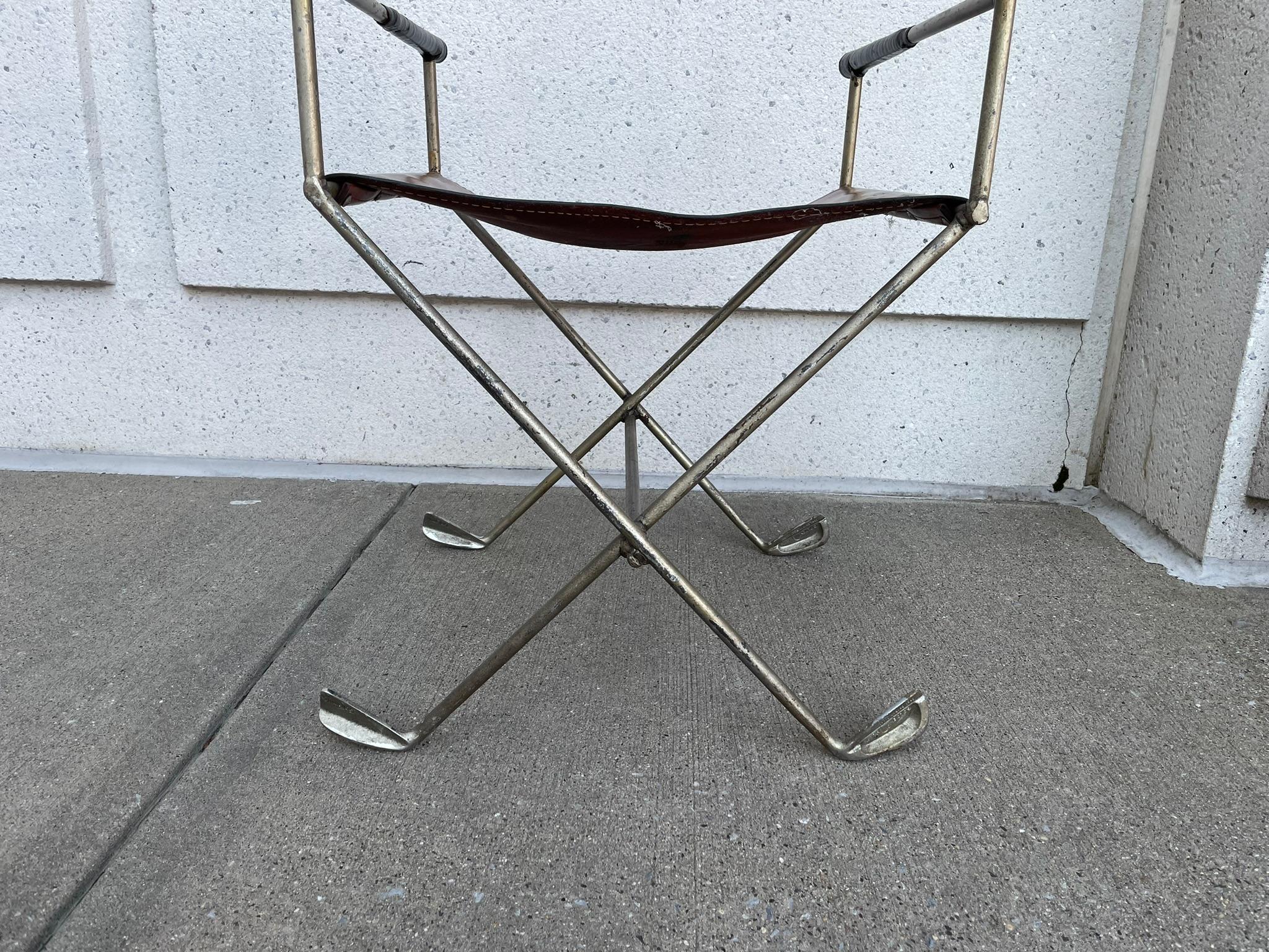 Mid-20th Century Steel and Leather Directors Chair Made from Golf Clubs For Sale 10