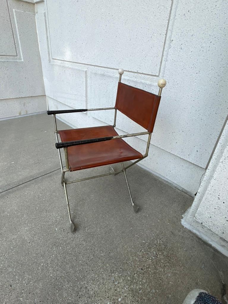 Mid-20th Century Steel and Leather Directors Chair Made from Golf Clubs For Sale 12